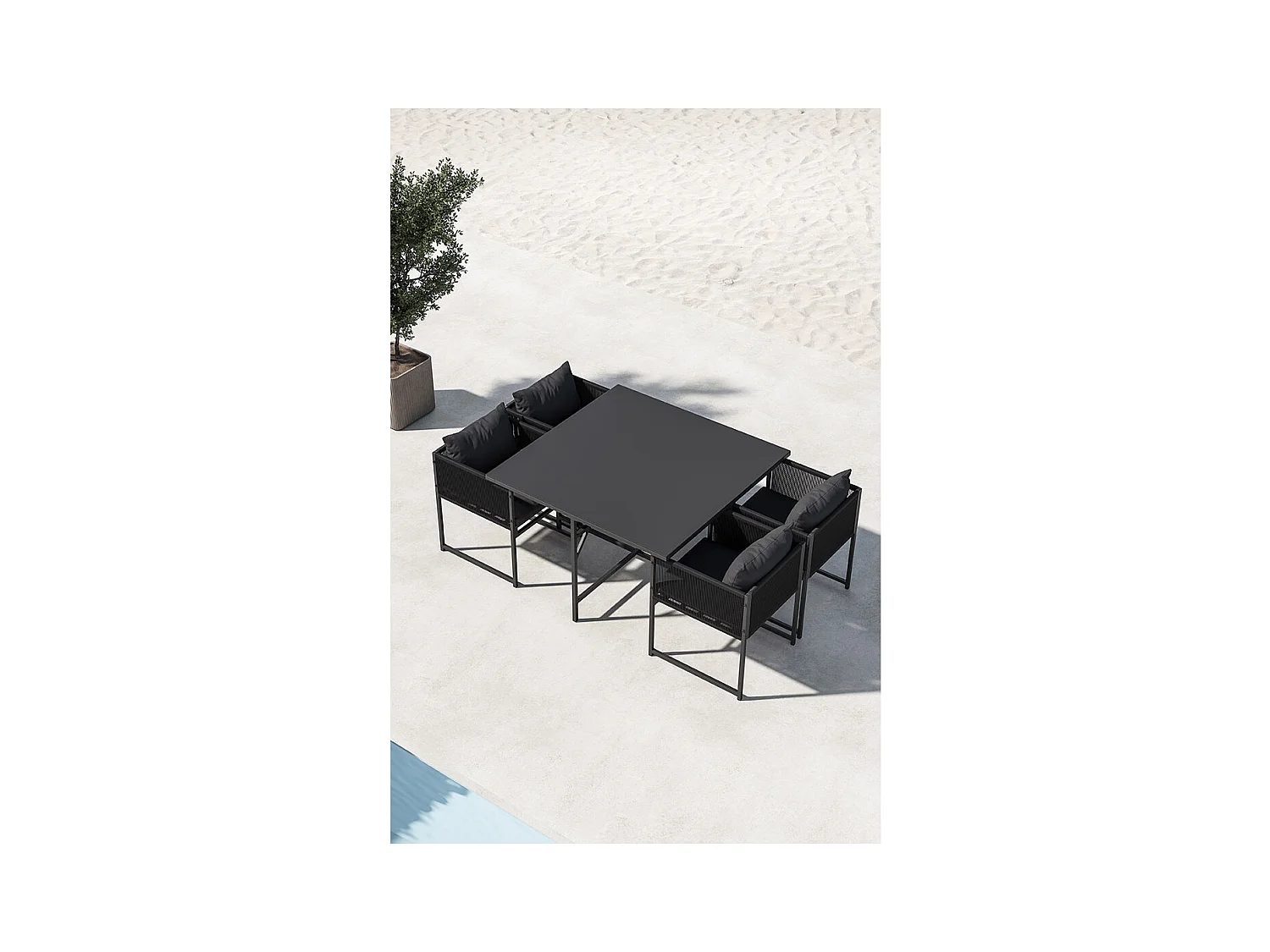 Noto Gartenset 1 Esstisch, 2 Stühle schwarz.