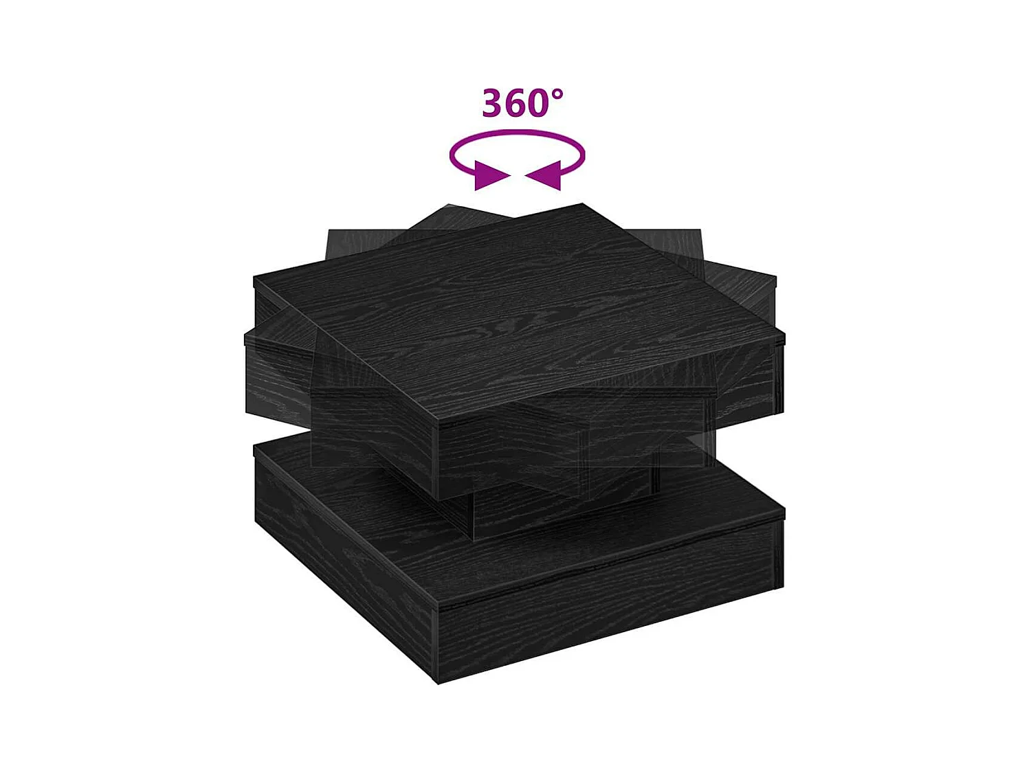 Table basse rotative à 360 degrés noir 50x50x34,5 cm