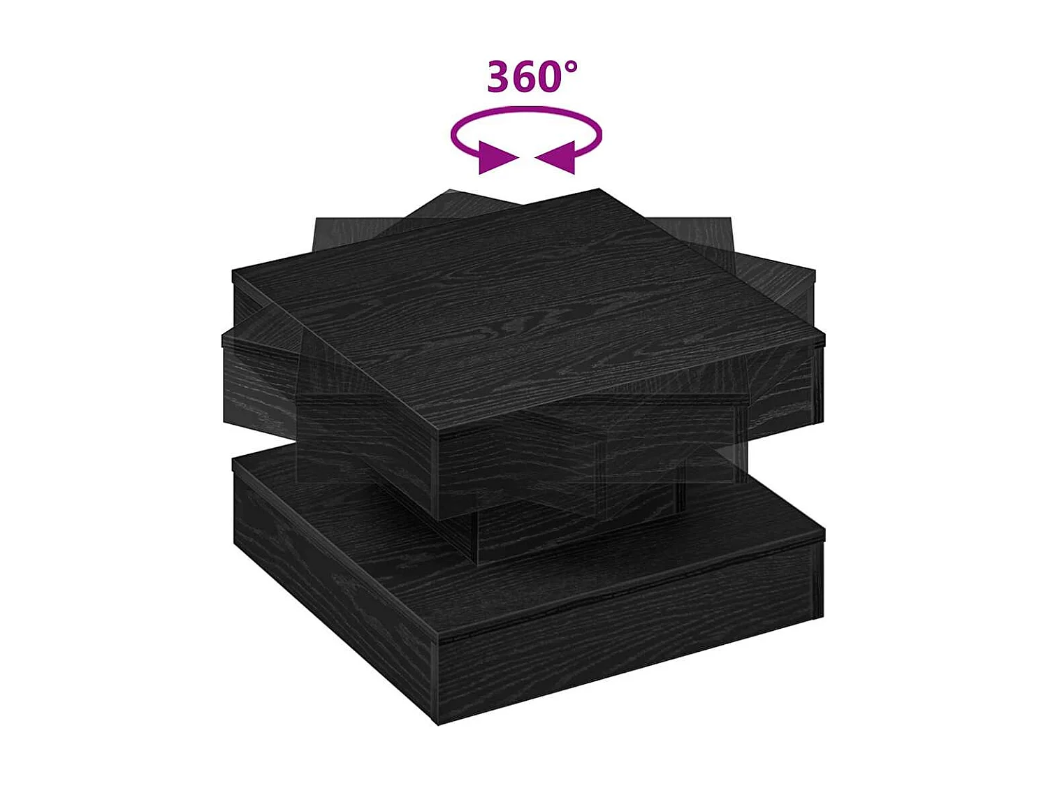 Table basse rotative à 360 degrés noir 50x50x34,5 cm
