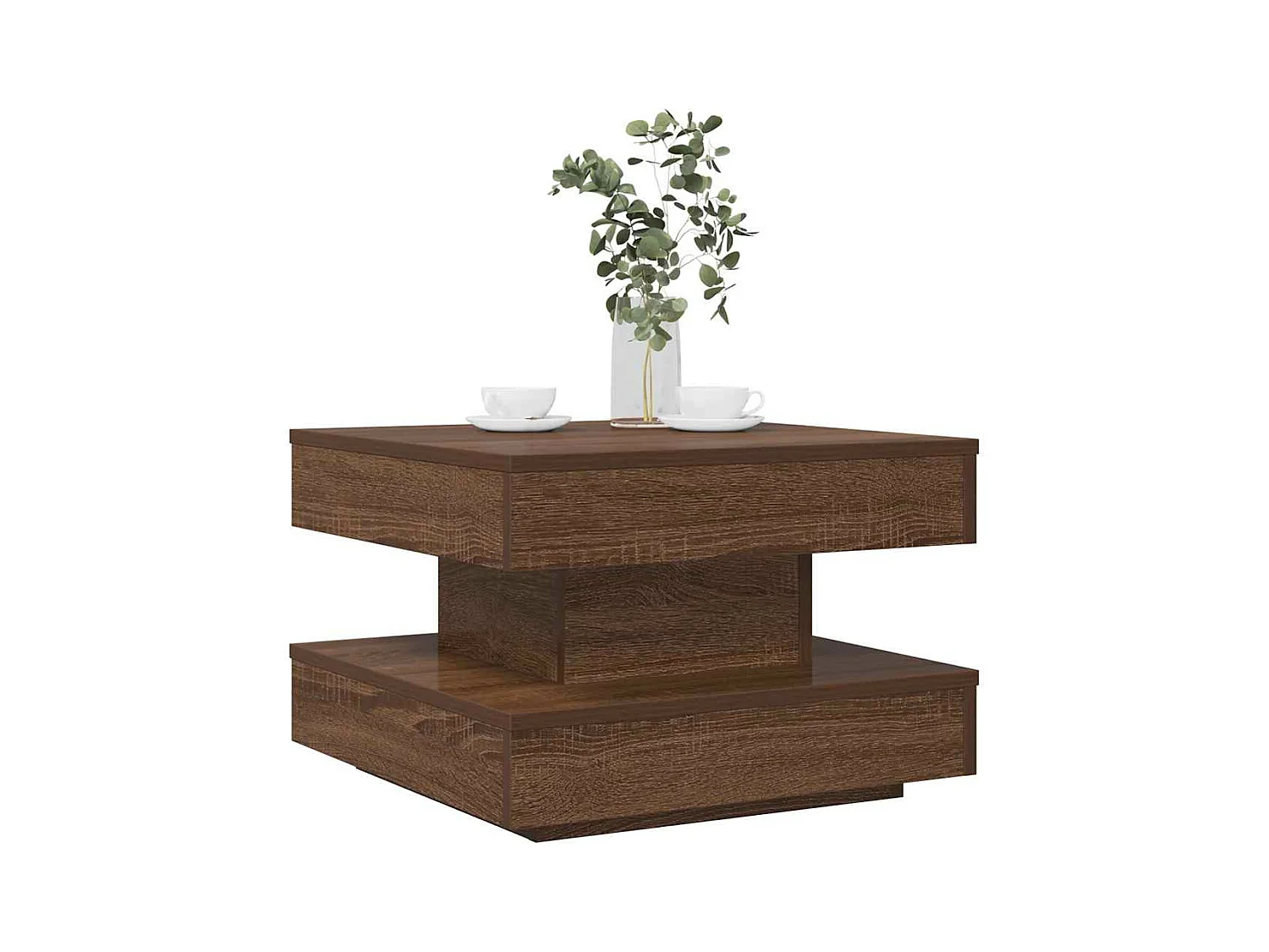 Table basse rotative à 360 degrés chêne marron 50x50x34,5 cm