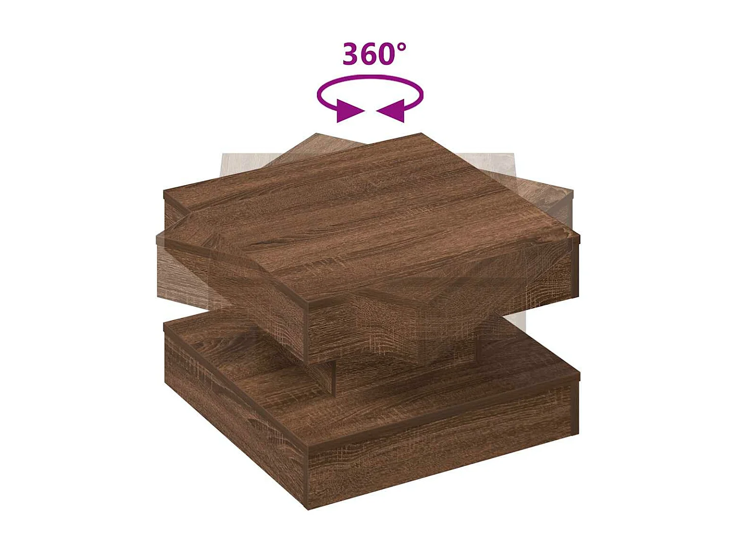 Mesa centro rotativa a 360 graus 50x50x34,5cm carvalho castanho