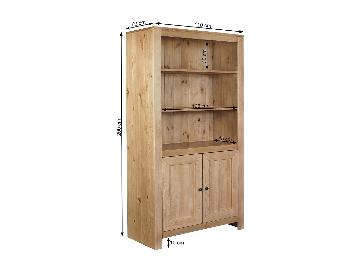 Regał drewniany 200 x 110 z drzwiczkami i półkami Madison, kolor dębowy