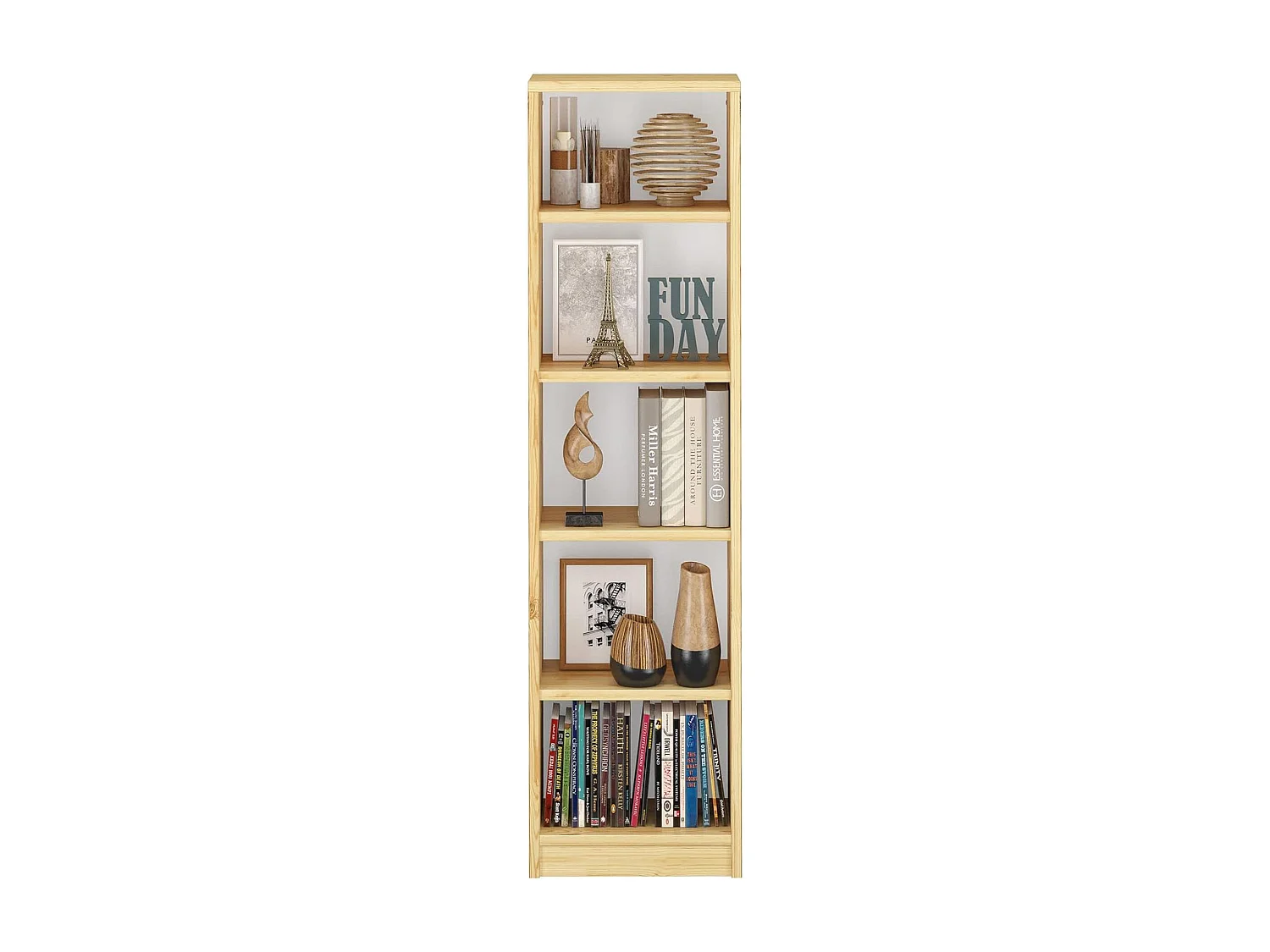 Bibliothèque en bois 150 x 40 cm Eko built medium, étagères réglables, couleur pin