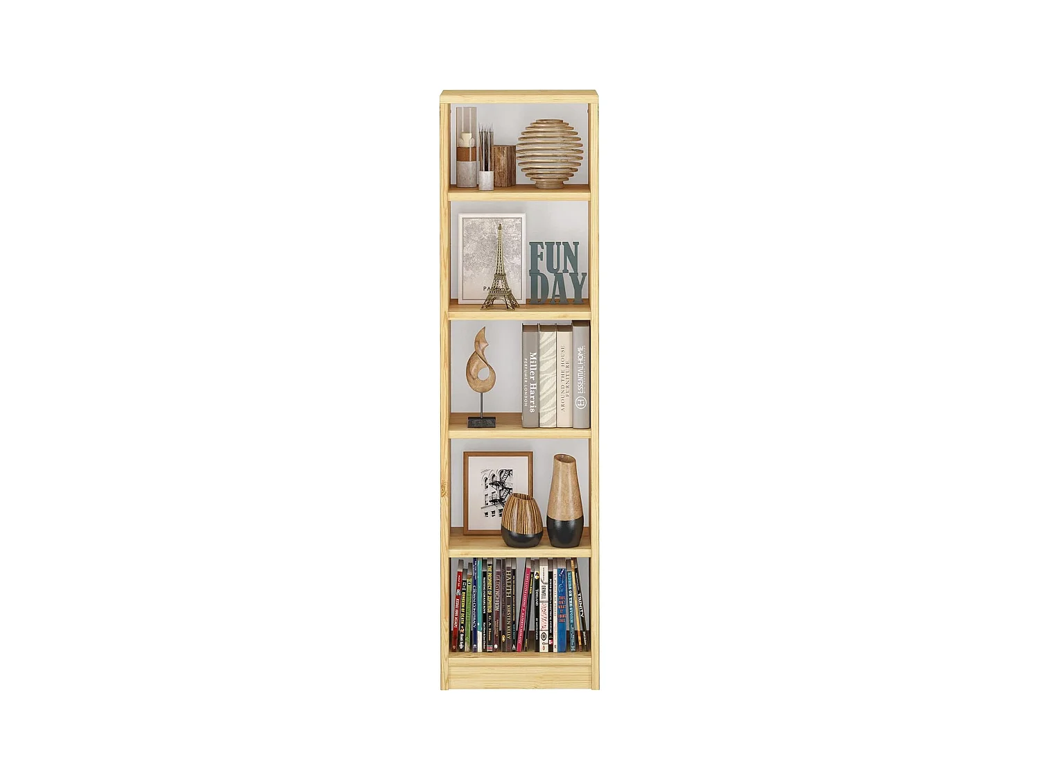 Bibliothèque en bois 150 x 40 cm Eko built medium, étagères réglables, couleur pin