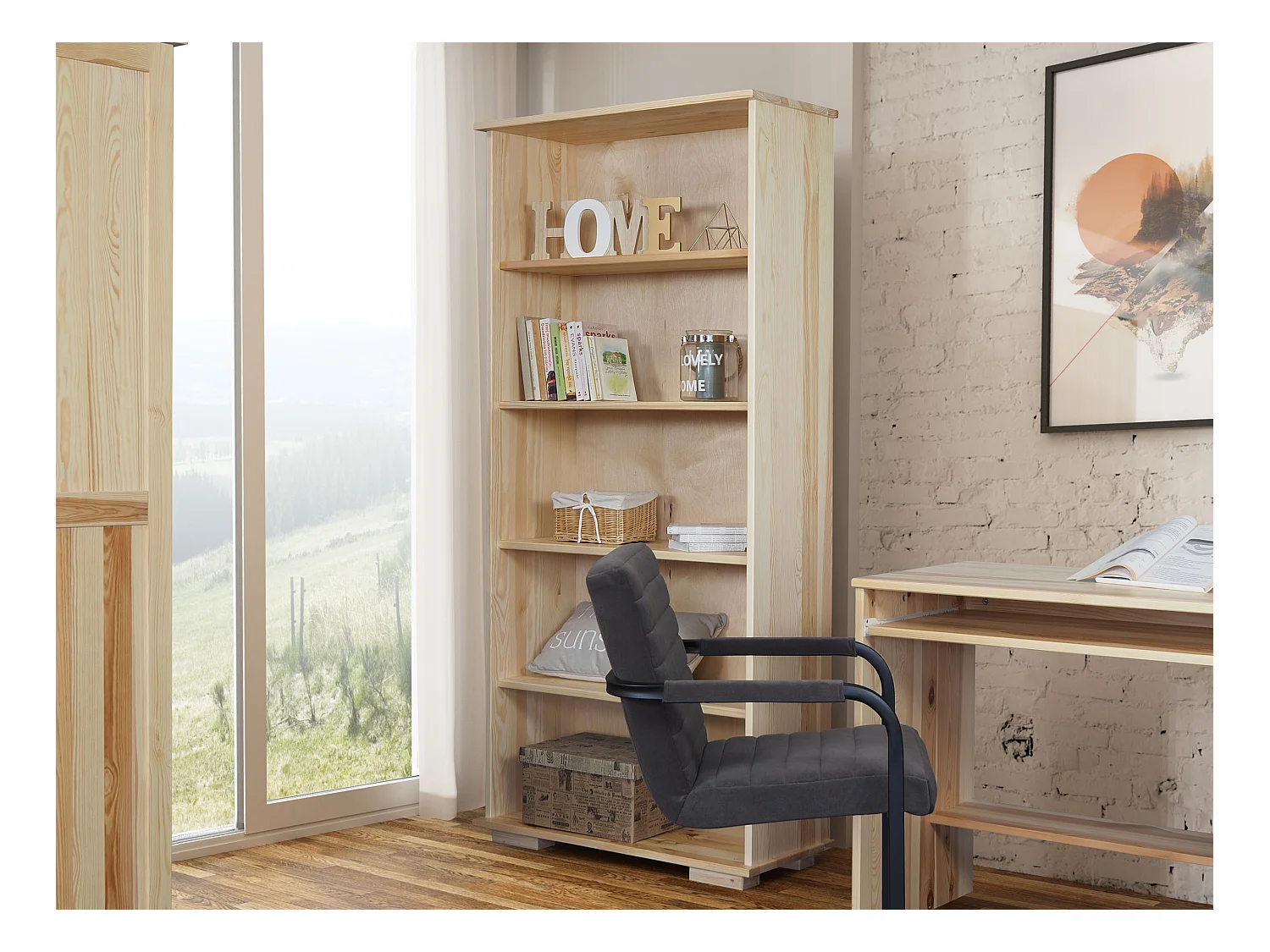 Bibliothèque en bois 177x82 cm Modern II avec étagères, couleur pin