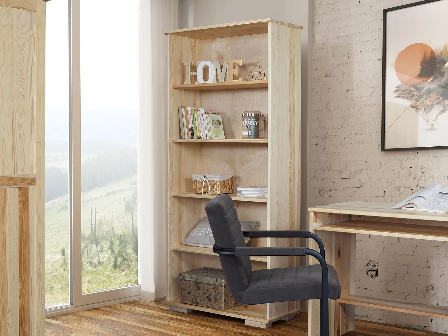 Bibliothèque en bois 177x82 cm Modern II avec étagères, couleur pin