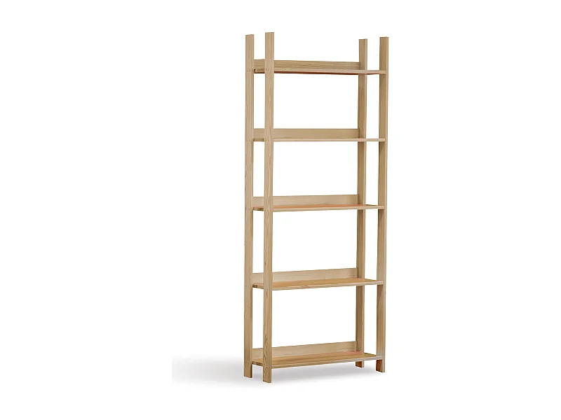 Bibliothèque en bois 200 x 80 cm ajourée, 5 étagères, couleur pin