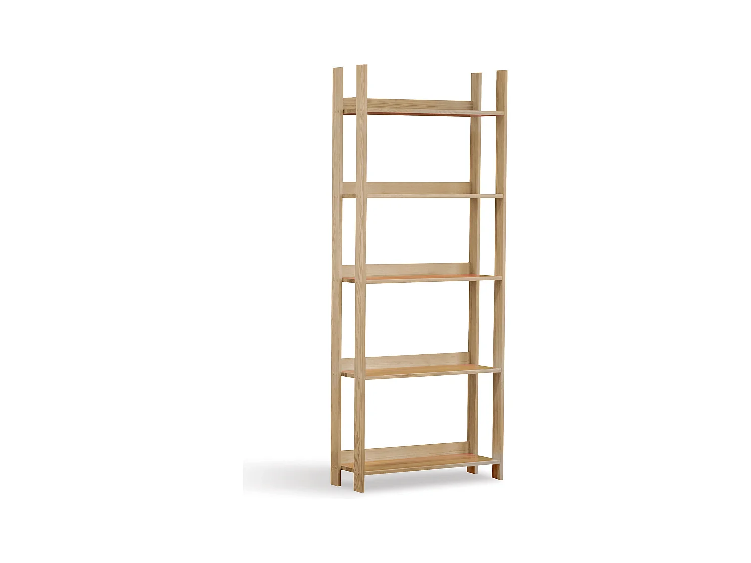 Bibliothèque en bois 200 x 80 cm ajourée, 5 étagères, couleur pin