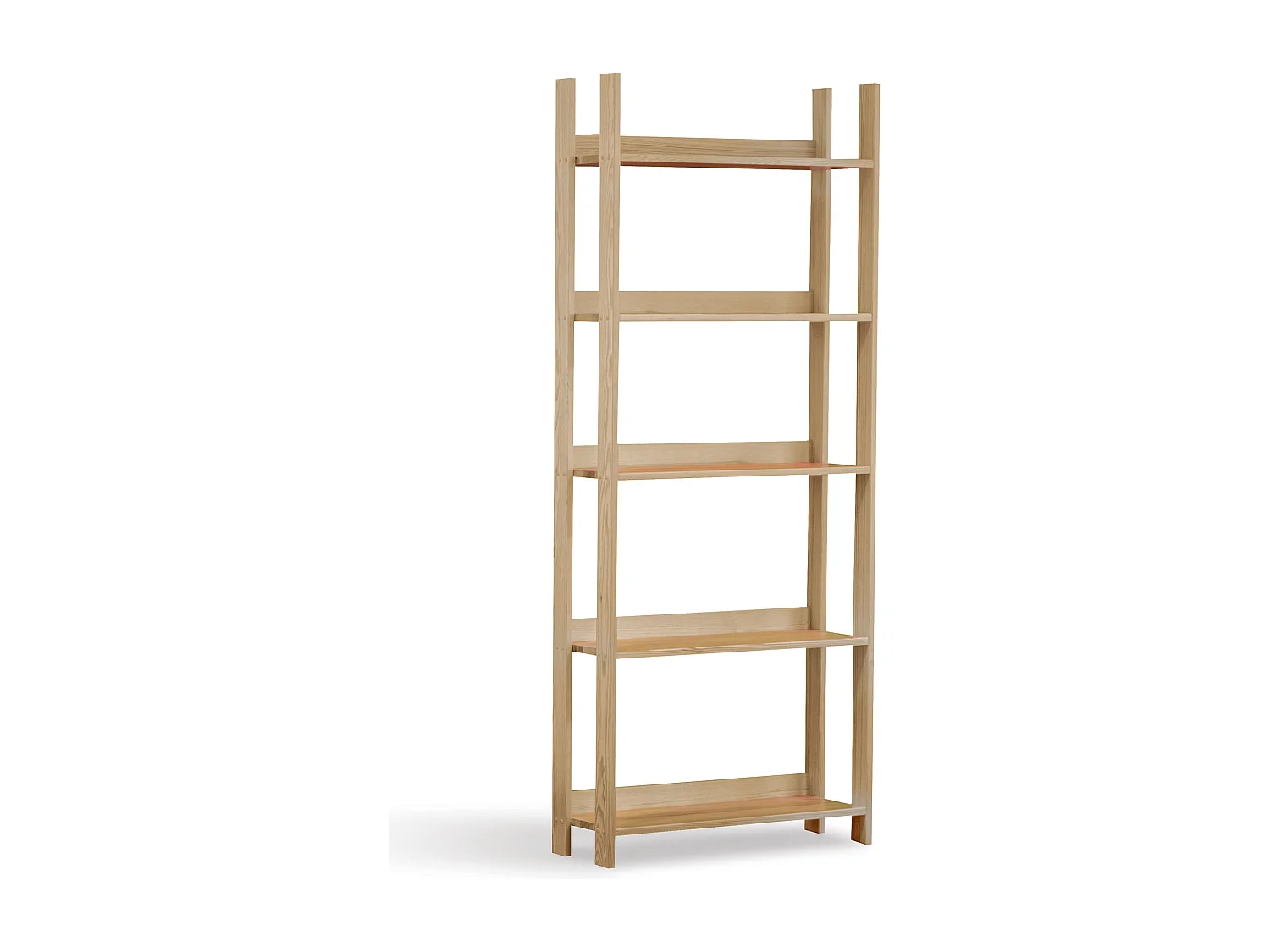 Bibliothèque en bois 200 x 80 cm ajourée, 5 étagères, couleur pin