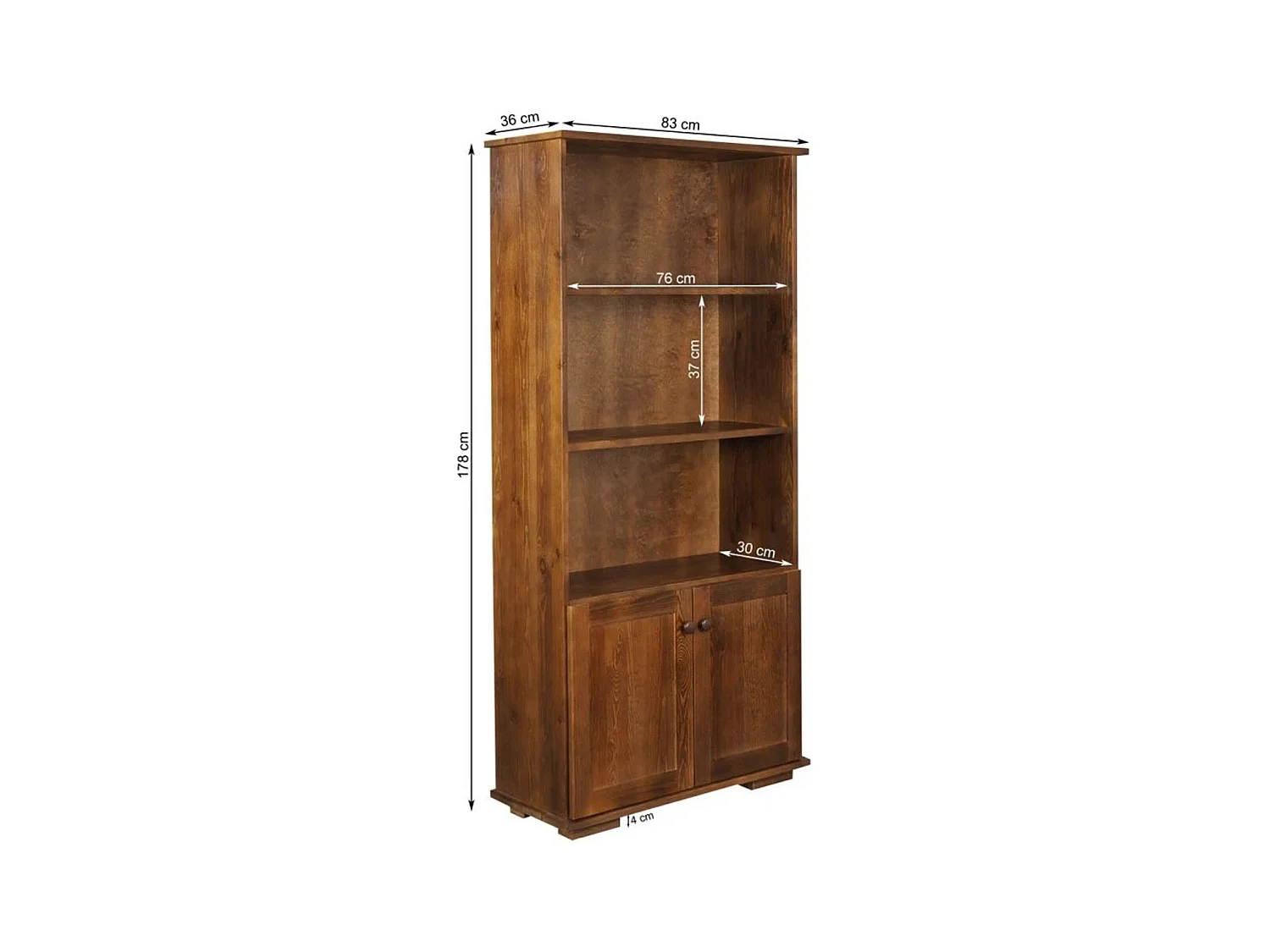 Bibliothèque en bois avec portes et étagères Modern III, coloris châtaigne