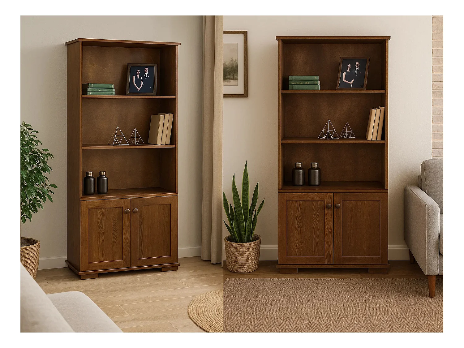 Bibliothèque en bois avec portes et étagères Modern III, coloris châtaigne