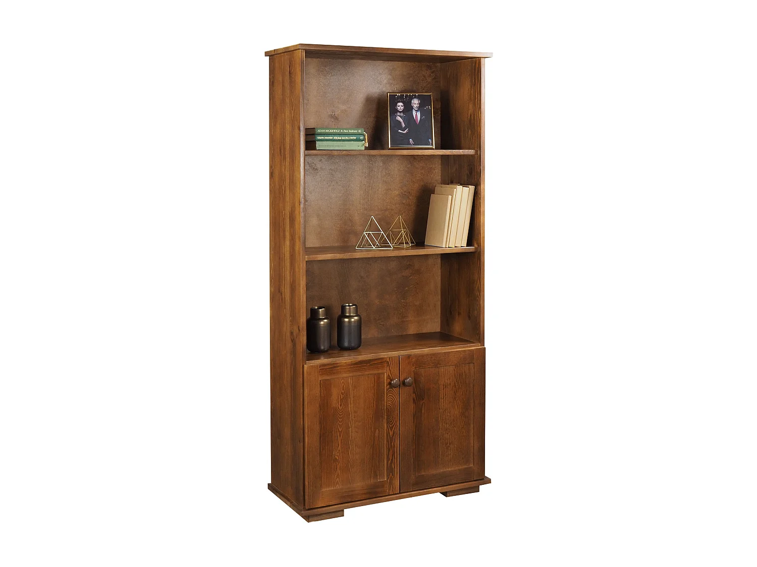 Houten boekenkast met deuren en legplanken Modern III, kleur kastanje