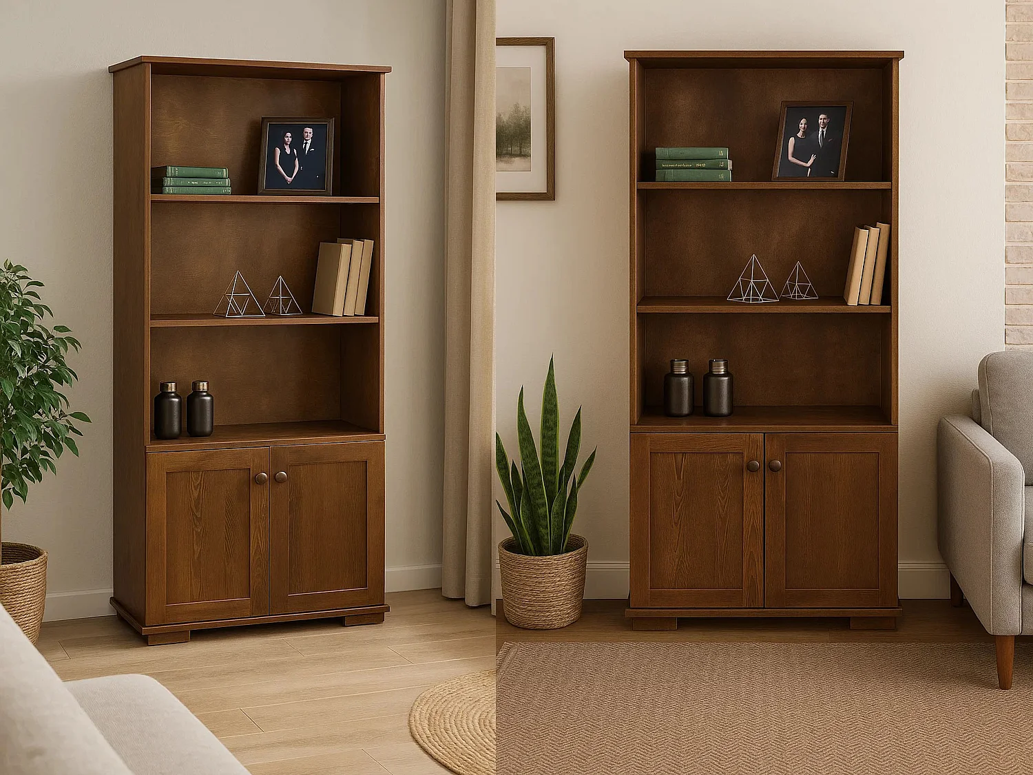 Houten boekenkast met deuren en legplanken Modern III, kleur kastanje