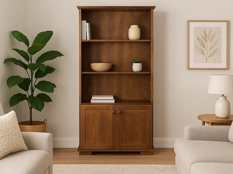 Houten boekenkast met deuren en legplanken Modern III, kleur kastanje