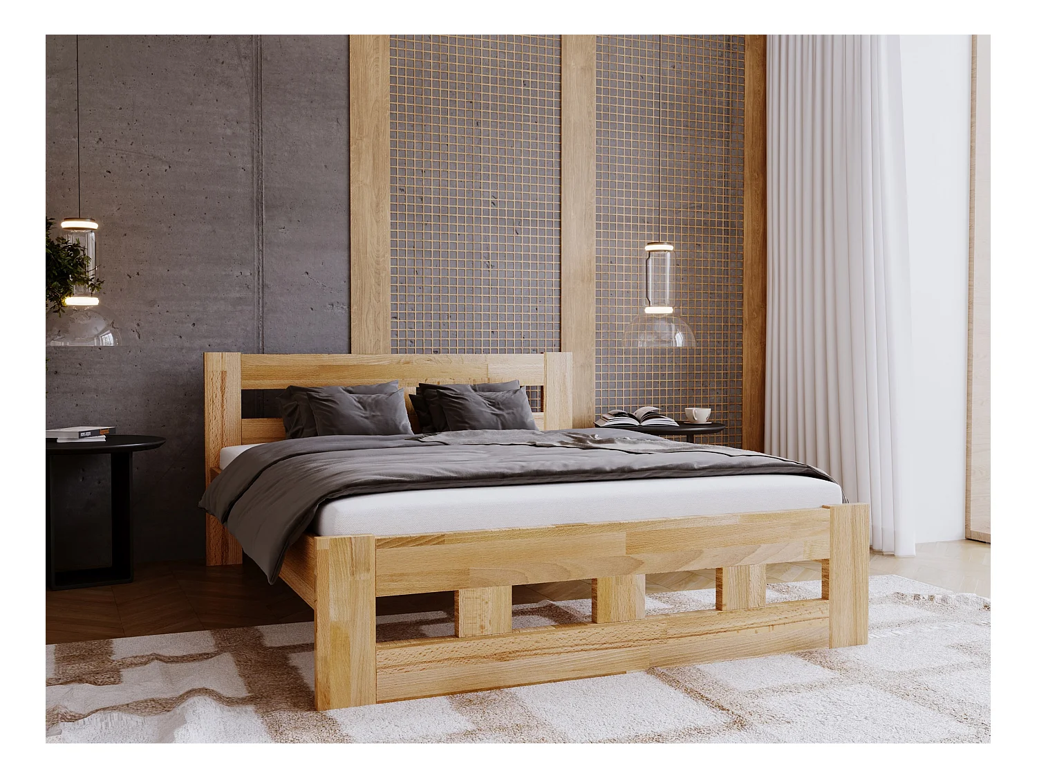 Lit 140x200 en bois Bond, couleur chêne