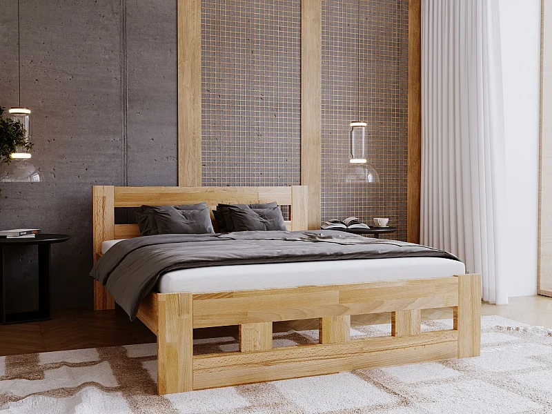 Lit 140x200 en bois Bond, couleur chêne