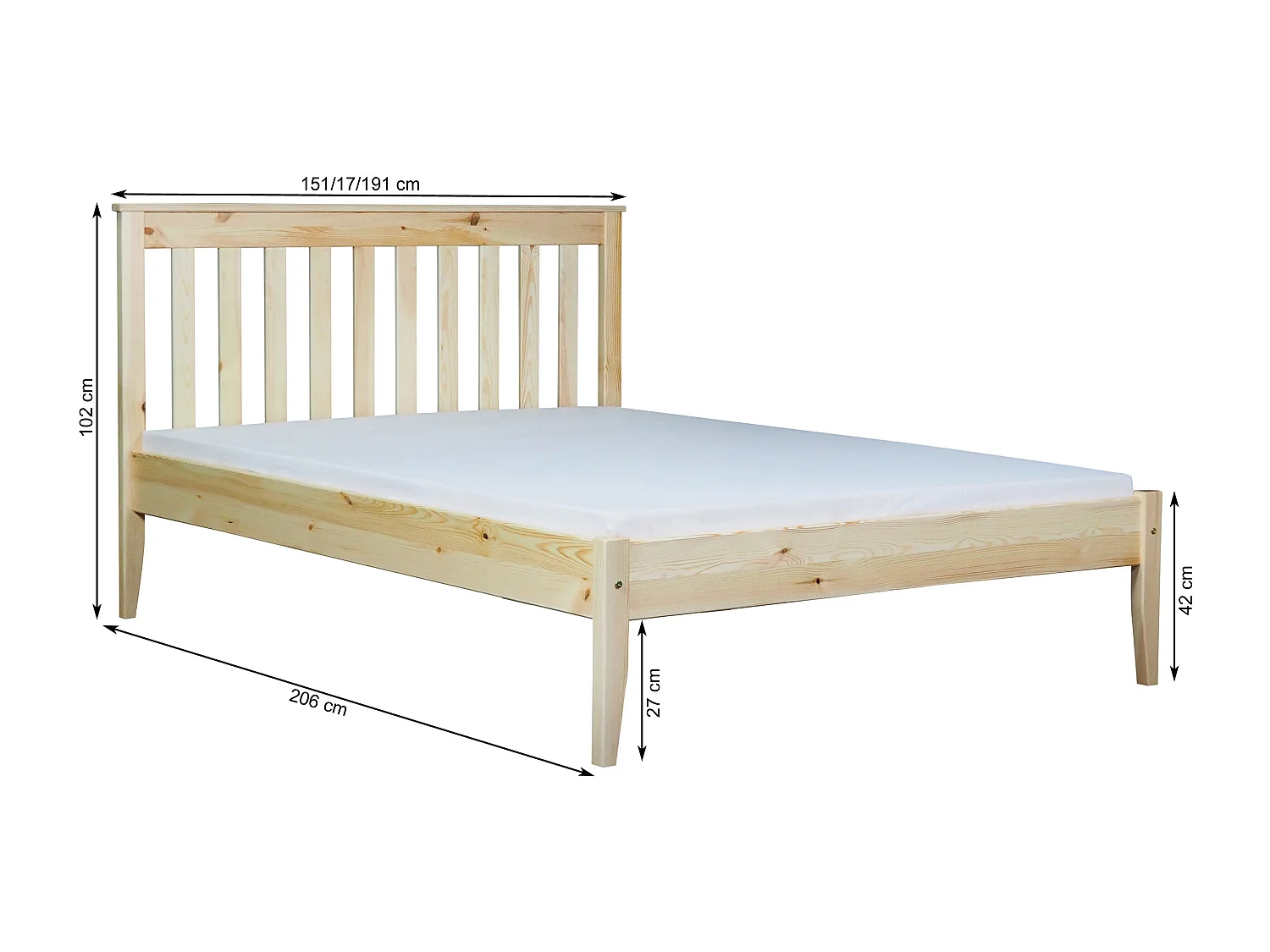 Lit 120x200 en bois de Gres, couleur pin