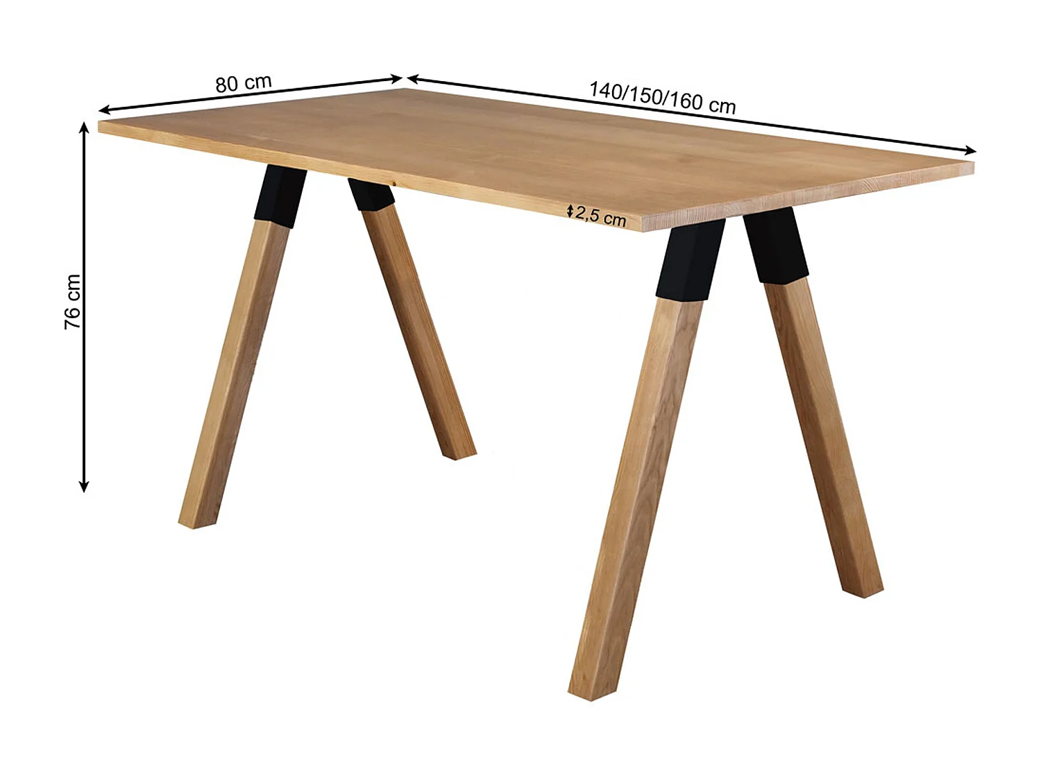 Urban black 160 x 80 cm houten tafel, kleur eiken