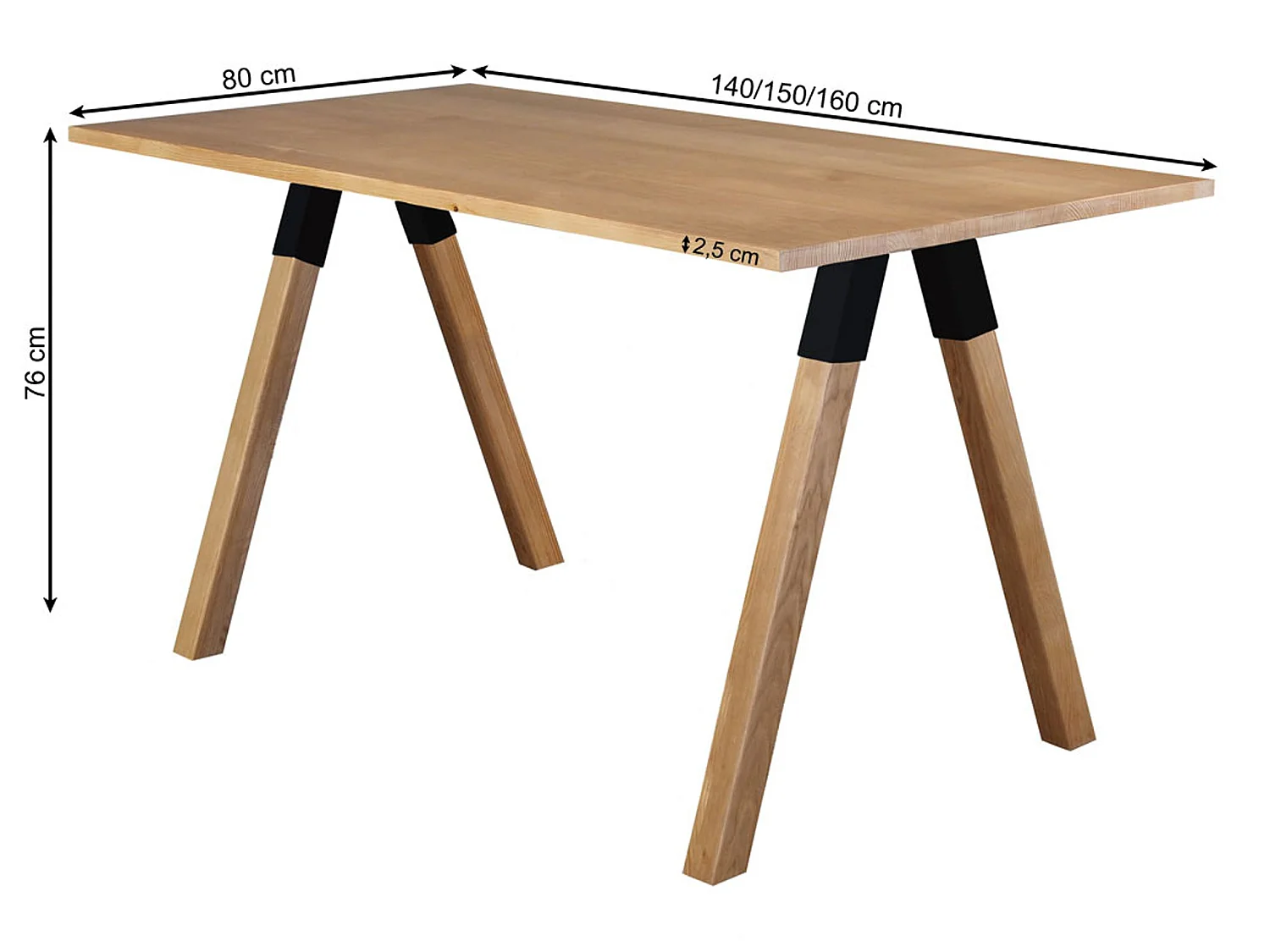 Table Urban black 160 x 80 cm en bois, coloris chêne