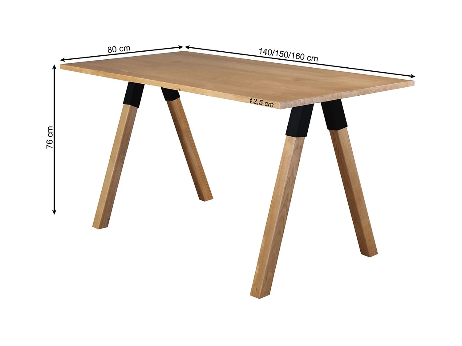 Table Urban black 140 x 80 cm en bois, coloris chêne