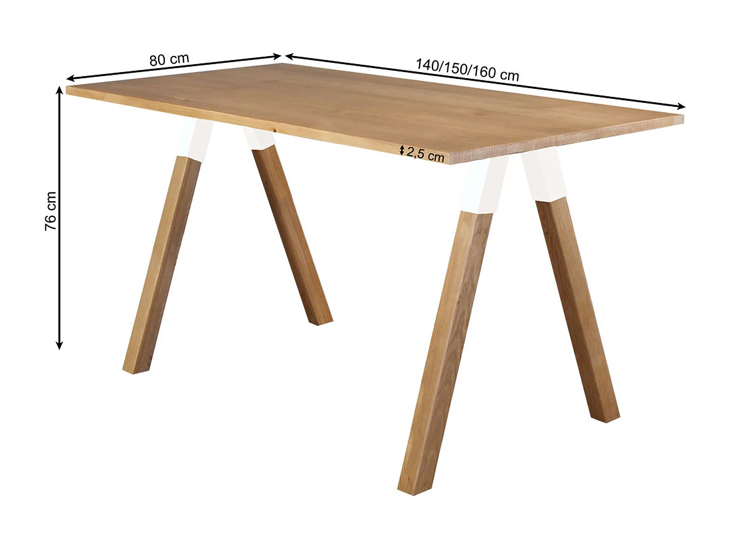Table Urban white 160 x 80 cm en bois, coloris chêne