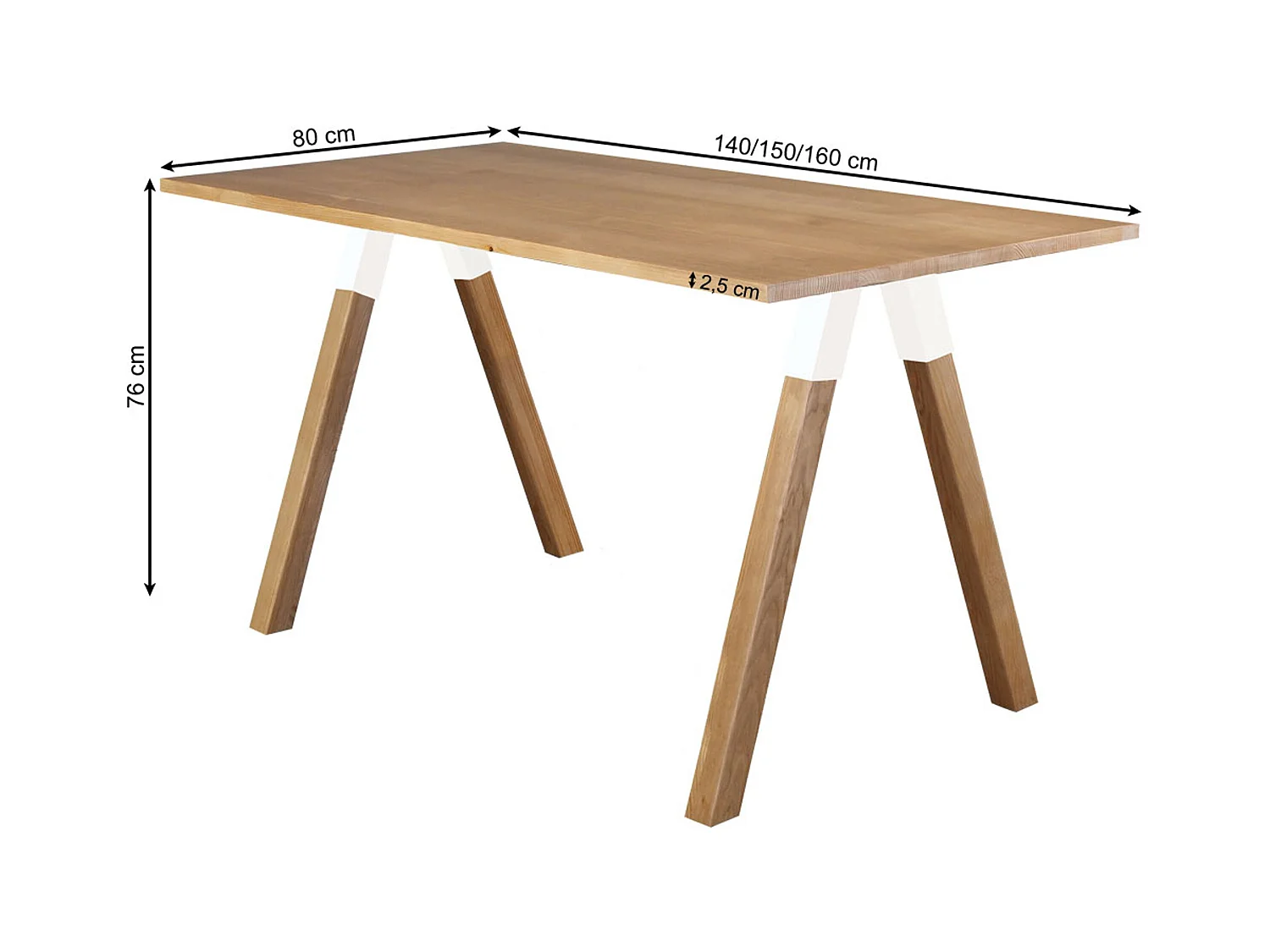 Table en bois Urban white 140 x 80 cm, couleur châtaigne