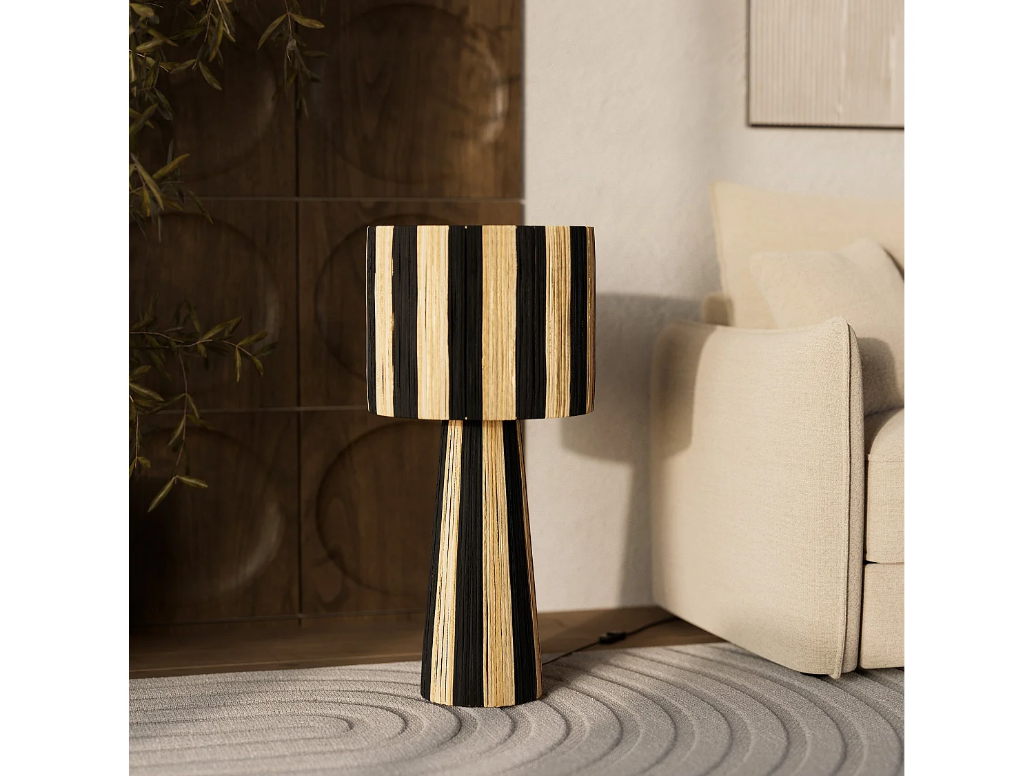 Grande lampada a strisce nere in foglia di palma - Soléa