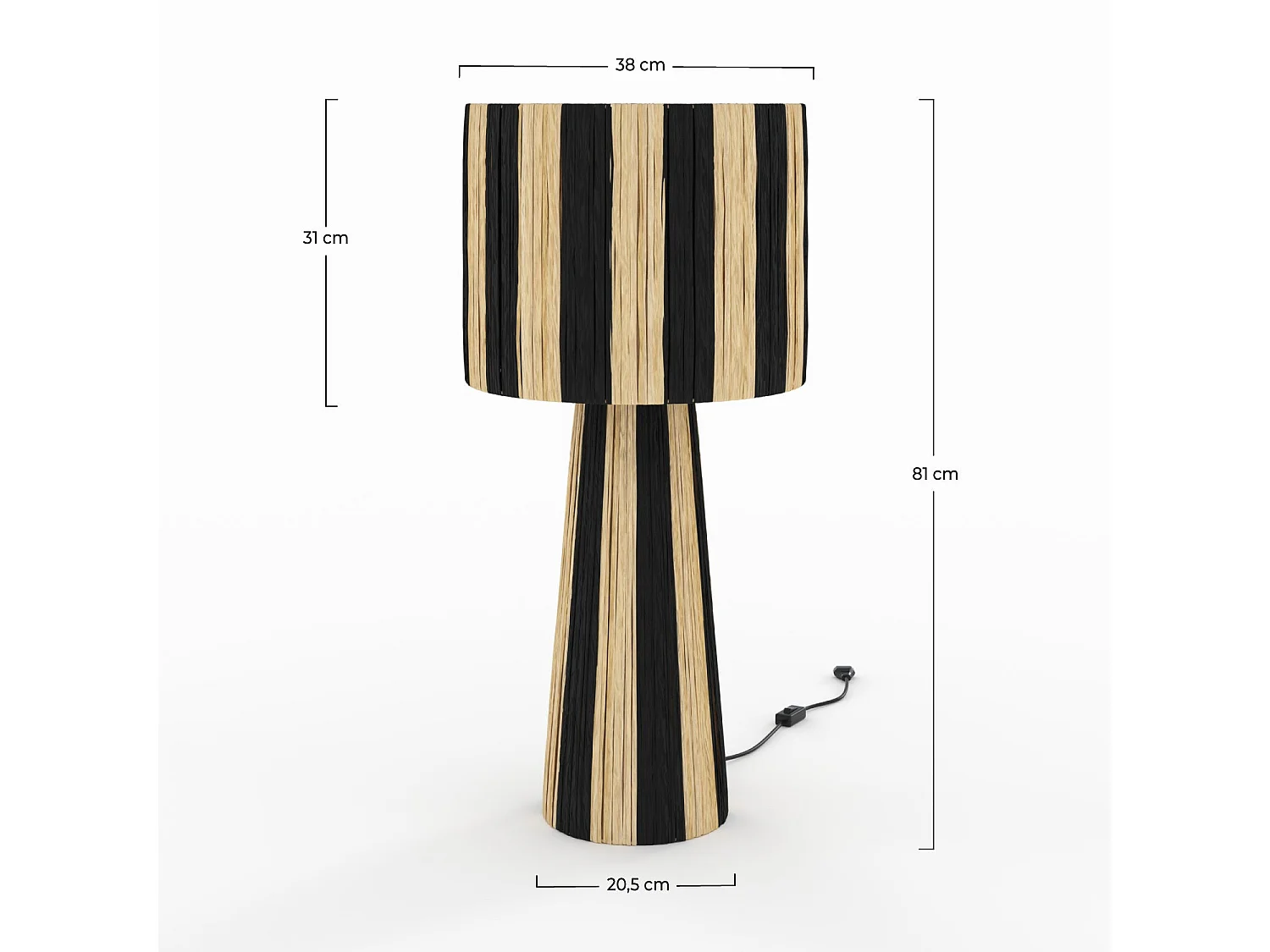 Grande lampada a strisce nere in foglia di palma - Soléa