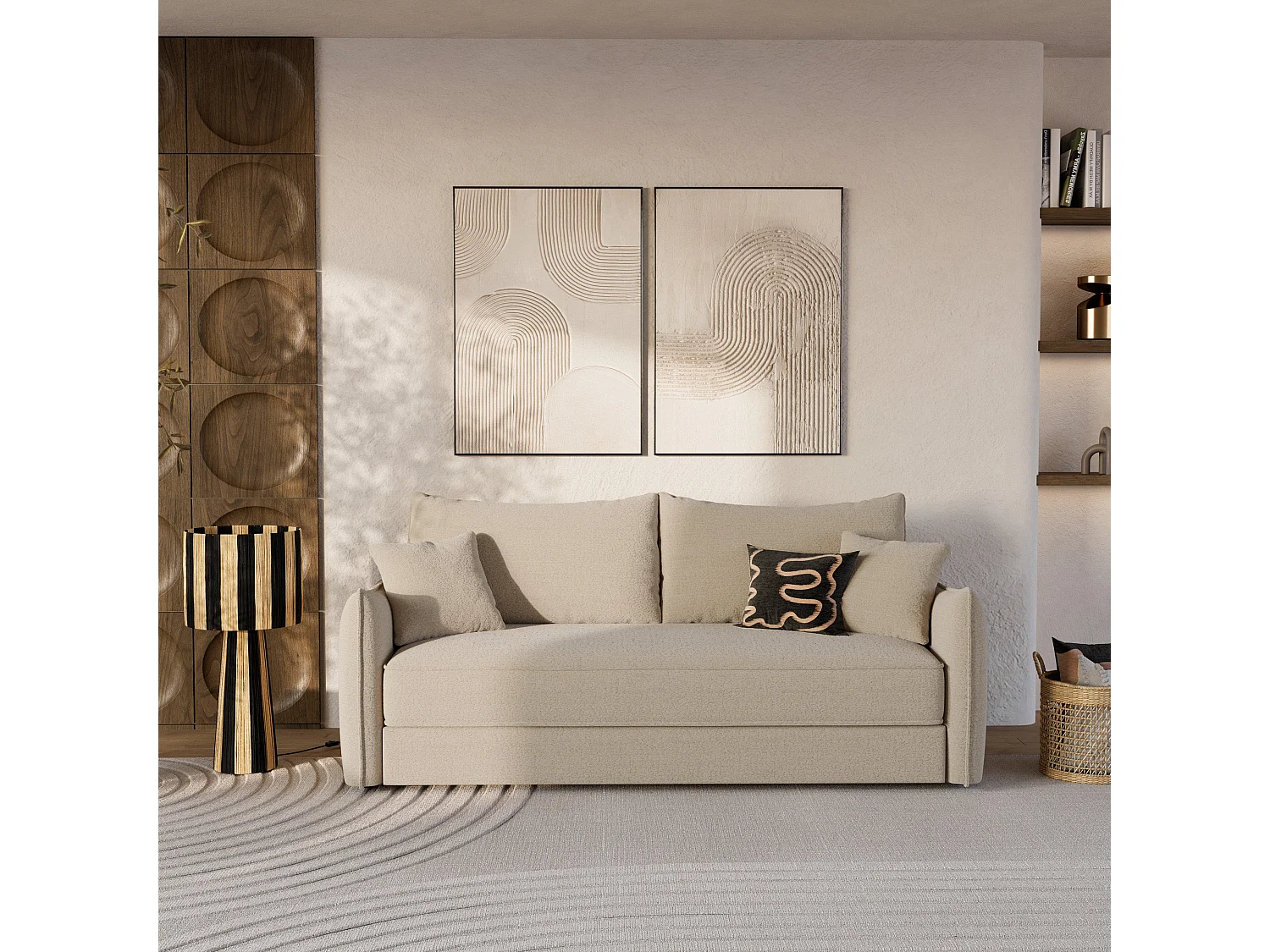 Grande lampada a strisce nere in foglia di palma - Soléa