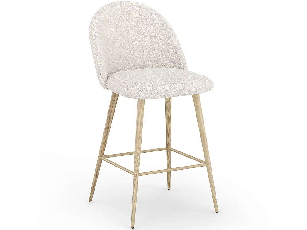 Tabouret En Bouclette Fausse Fourrure Tapissée - Boucles Blanches - Design scandinave - 66cm - Evelyne Blanc