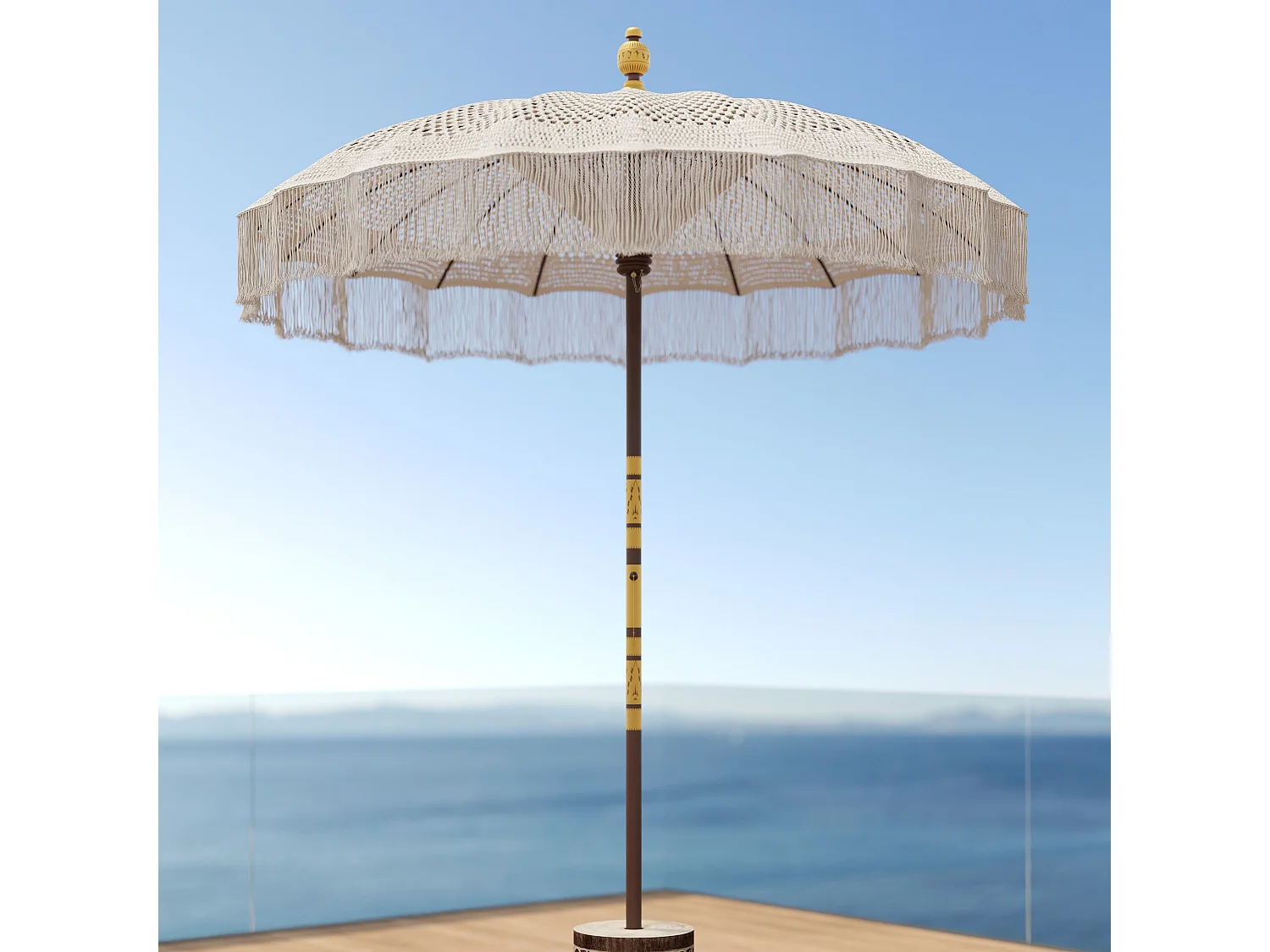 Parasol en bois de cocotier et macramé - Fakélé