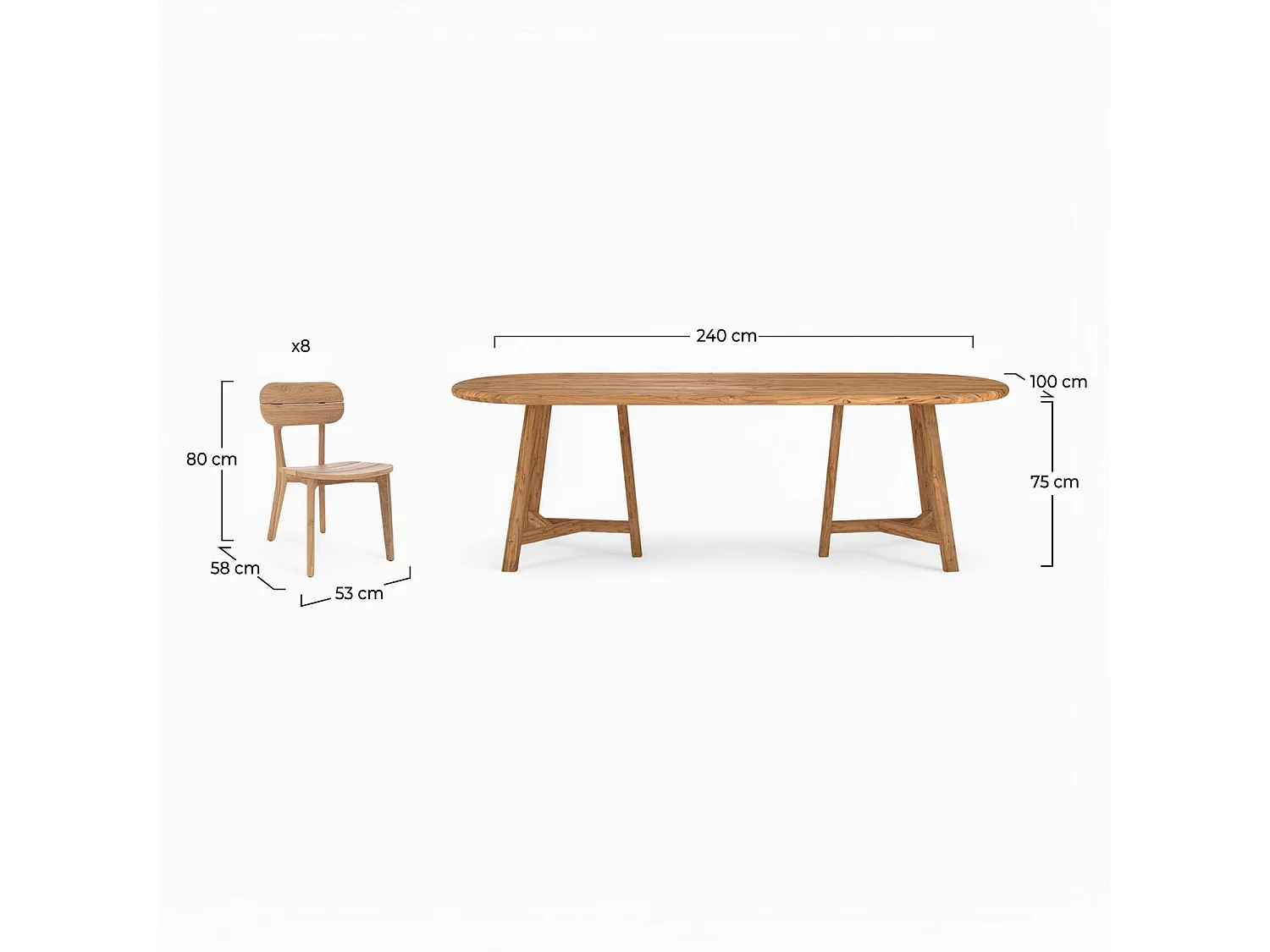 Table et chaises de jardin 8 personnes en bois - Bora