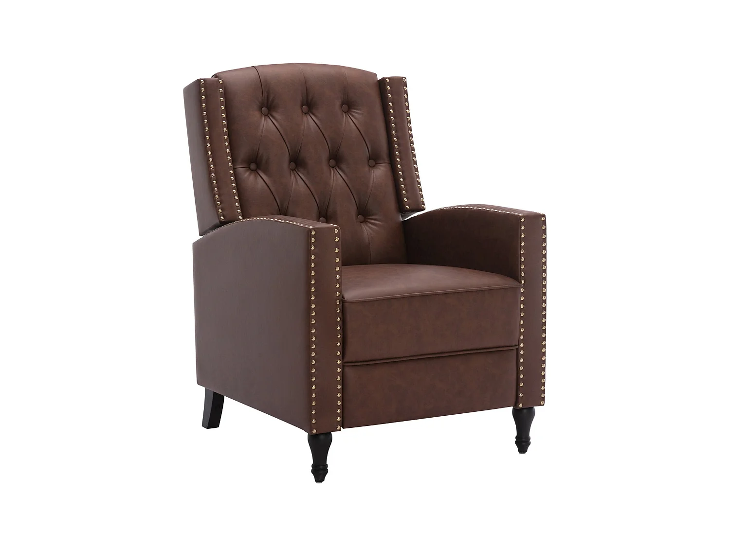 Fauteuil de relaxation avec système de poussée et réglage sans bouton, repose-pieds intégré - cuir PVC et bois massif