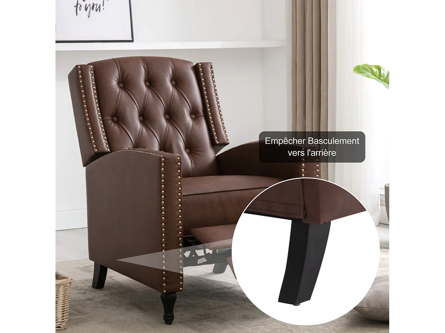 Sillón reclinable Adamen con soporte lumbar - Estructura de metal resistente para sala de estar, dormitorio u oficina, comodidad ergonómica ajustable