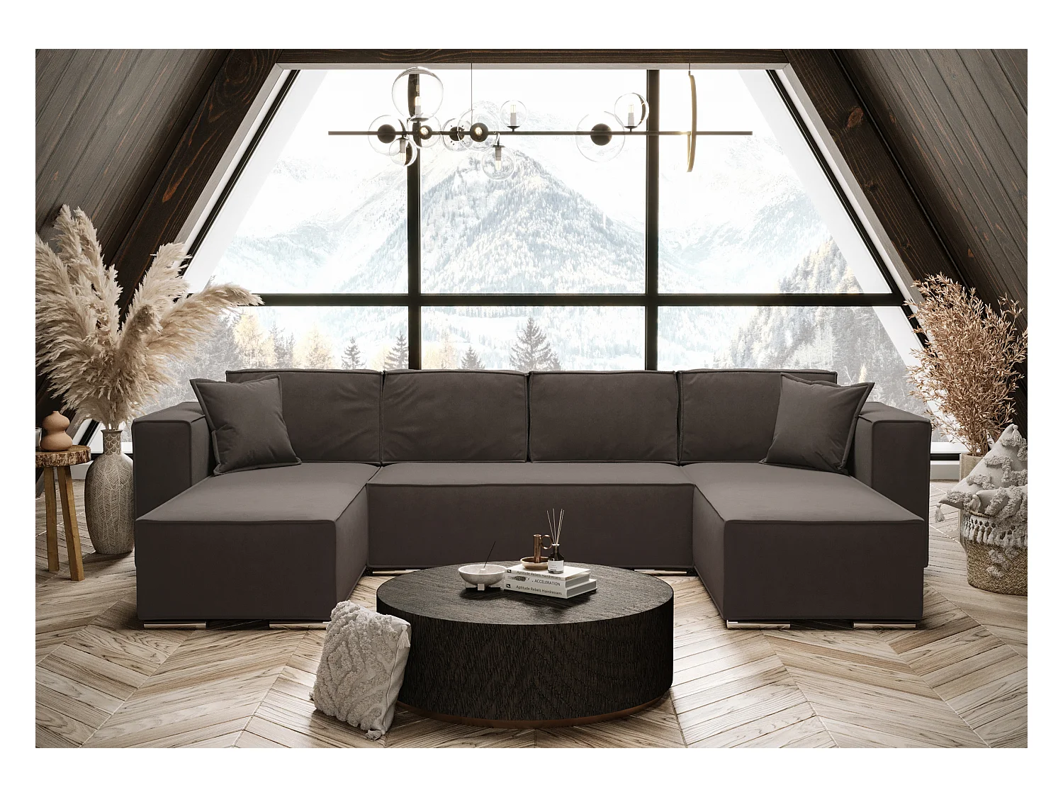 AX LIVING Canapé d'angle en U avec convertible marron Vinoria 327 cm
