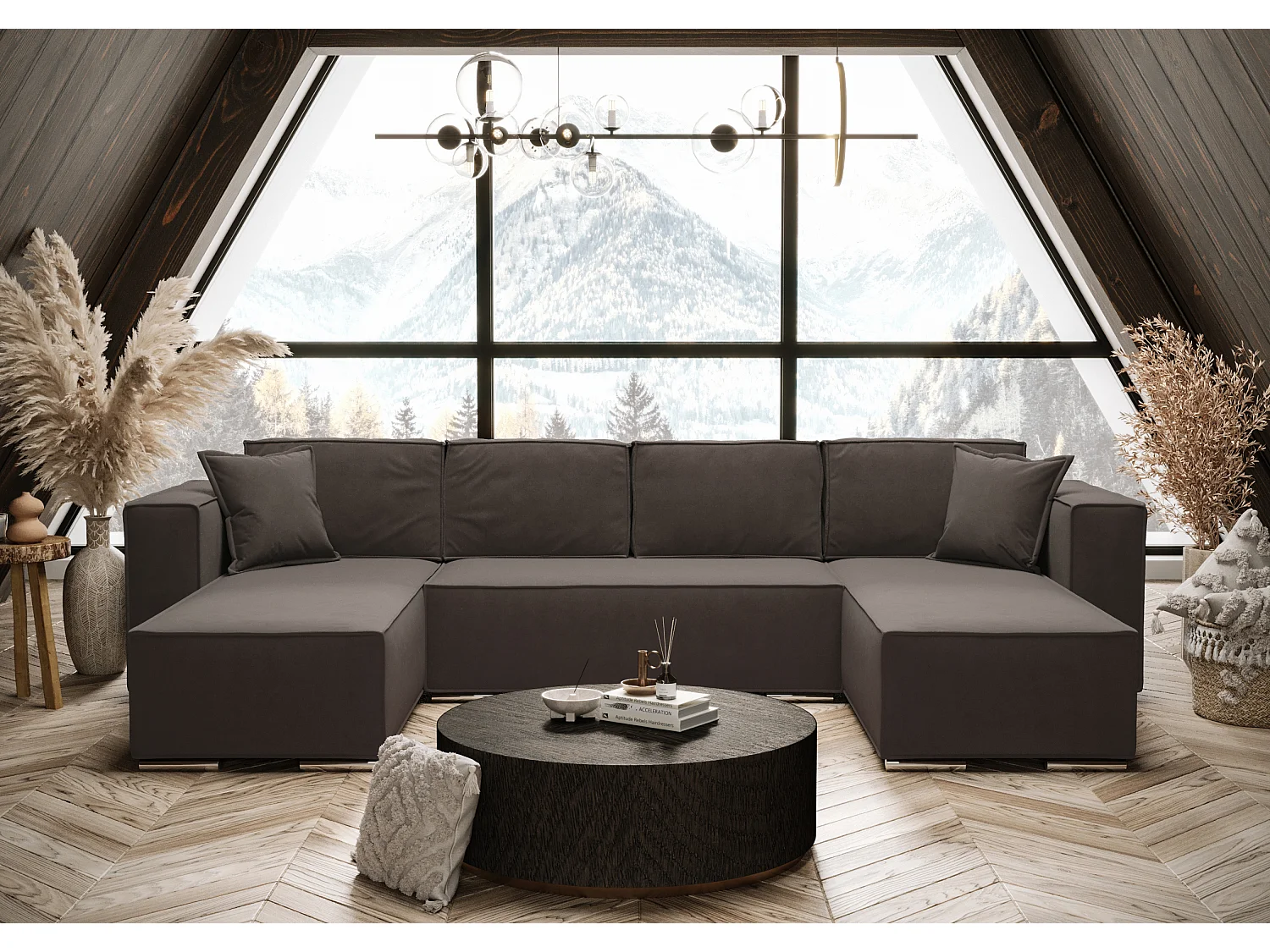 AX LIVING Braun Ecksofa mit Schlaffunktion U-Form Vinoria 327 cm breit