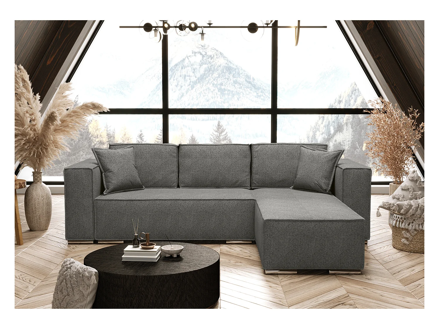 AX LIVING Canapé d'angle convertible  gris, Vinoria, en L, 255 cm D