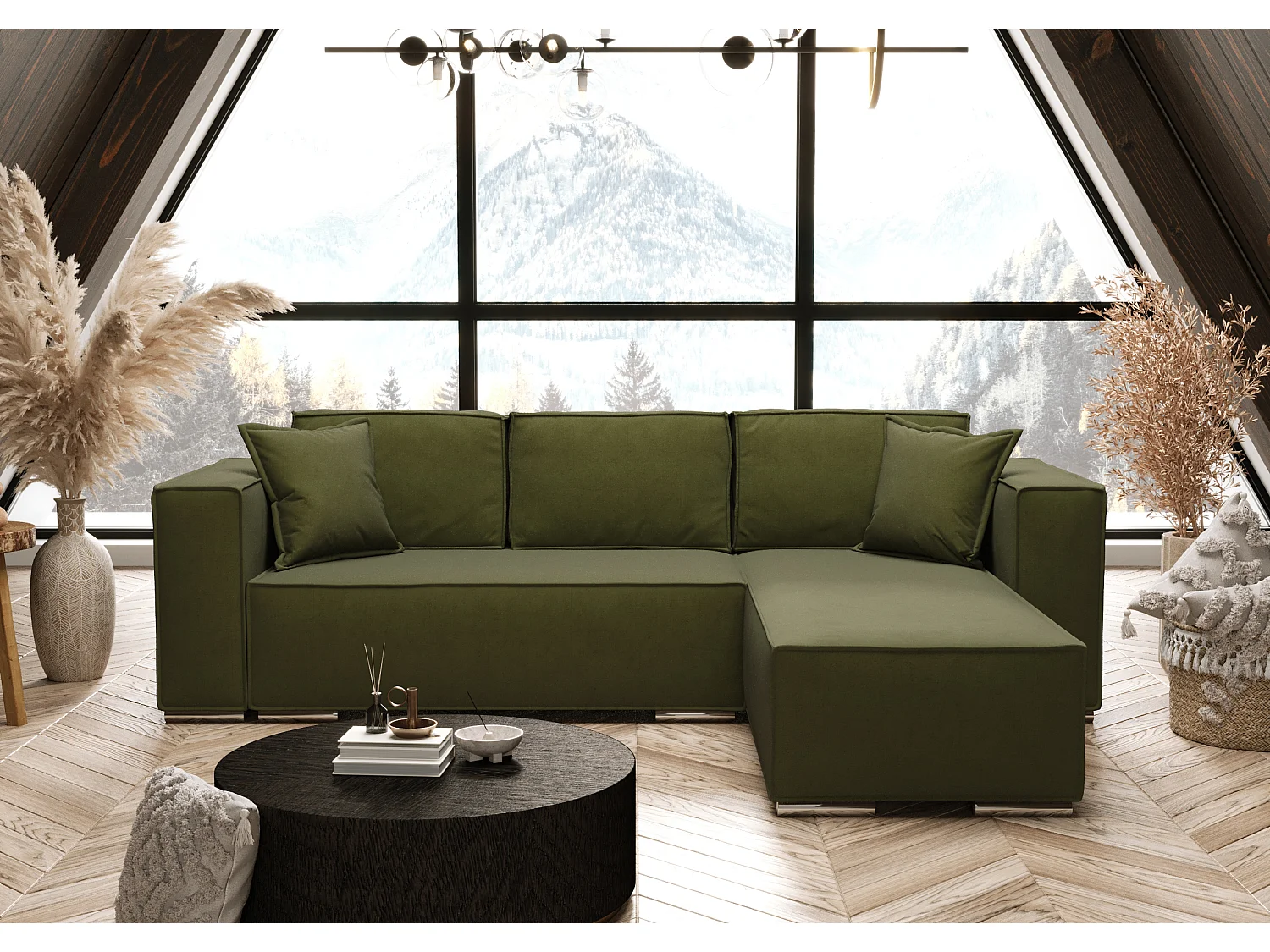 AX LIVING Grün Ecksofa mit Schlaffunktion Vinoria L-Form 255 cm R