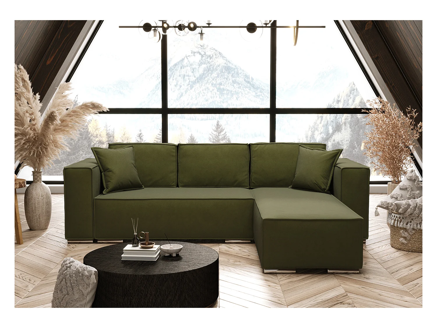 AX LIVING Canapé d'angle convertible vert, Vinoria, en L, 255 cm D