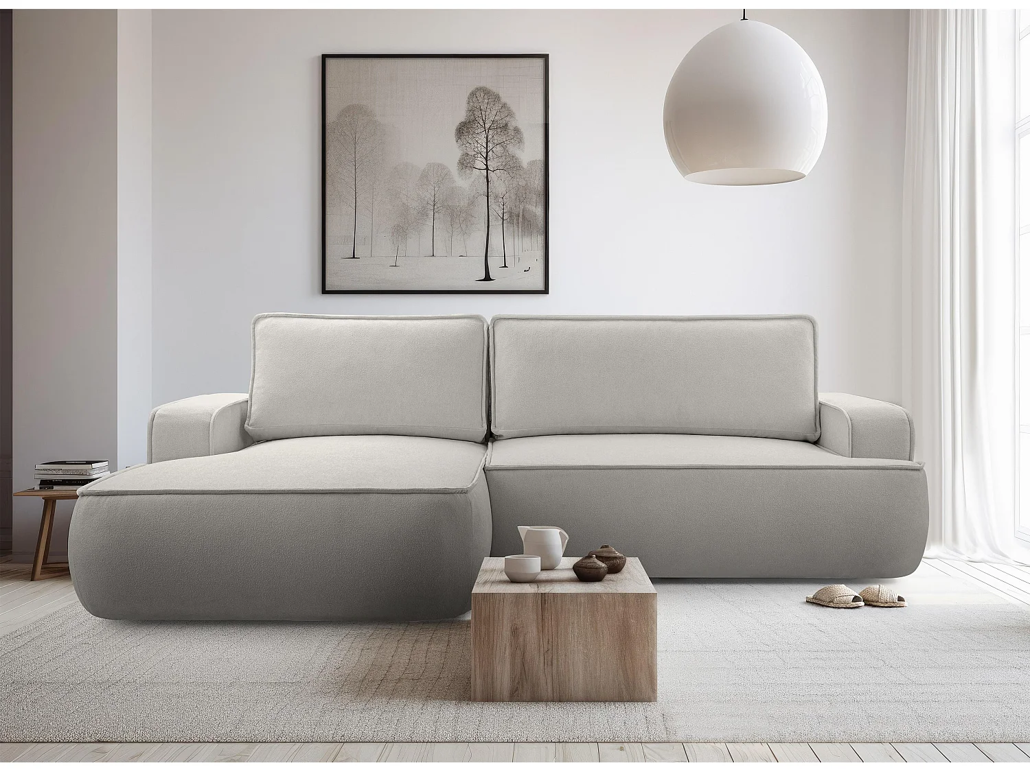 AX LIVING Ablia Sofa L Form mit Schlaffunktion Hellgrau 267 cm breit L