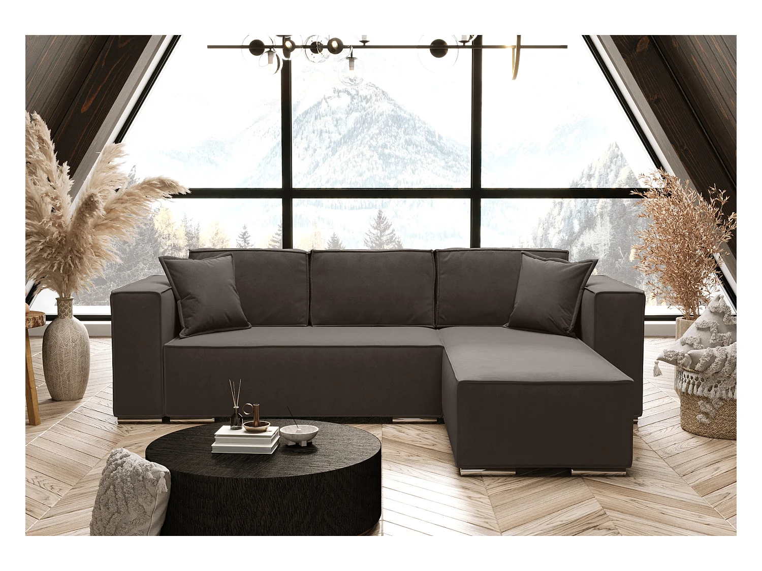 AX LIVING Canapé d'angle convertible marron, Vinoria, en L, 255 cm D