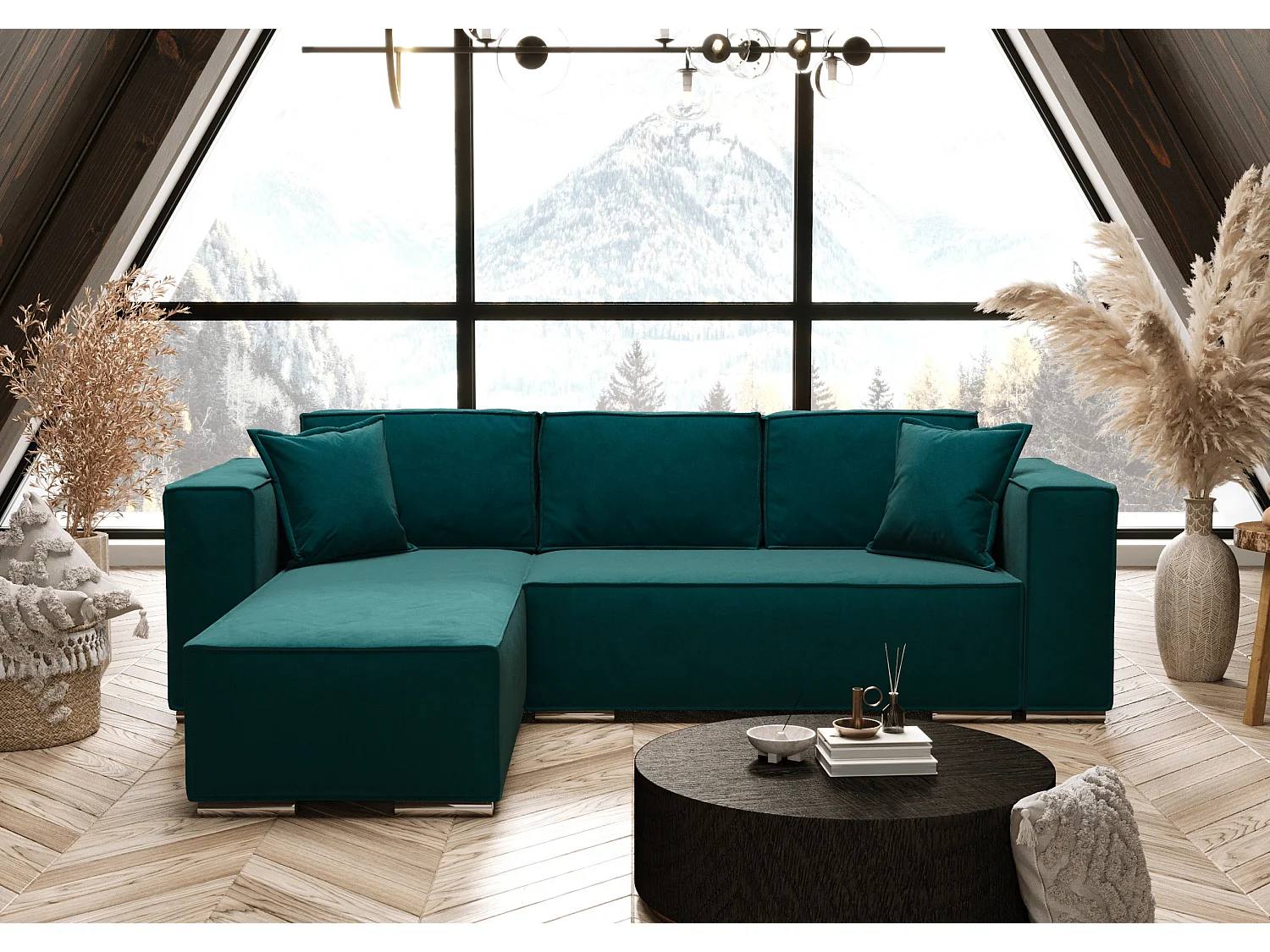 AX LIVING Canapé d'angle convertible turquoise Vinoria, en L 255 cm G
