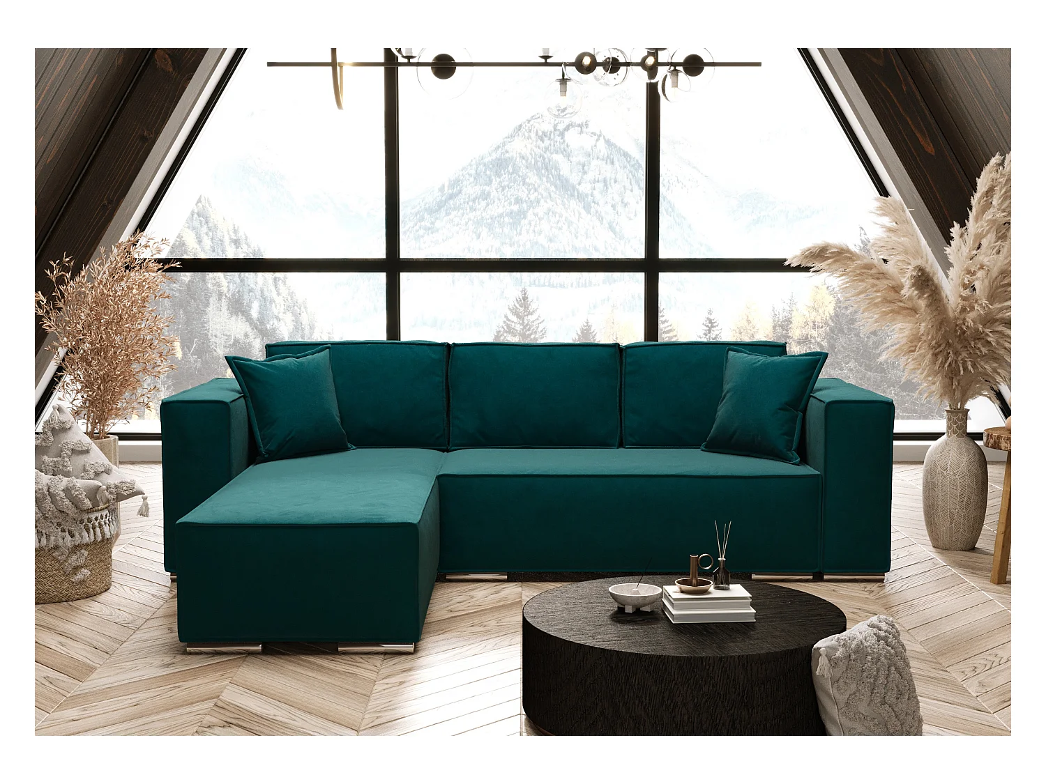 AX LIVING Canapé d'angle convertible turquoise Vinoria, en L 255 cm G