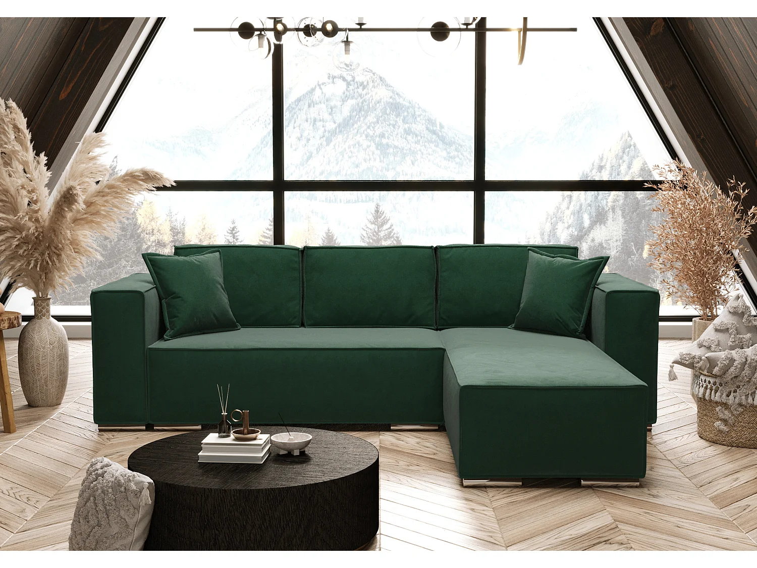 AX LIVING Grün Ecksofa mit Schlaffunktion Vinoria L-Form 255 cm R