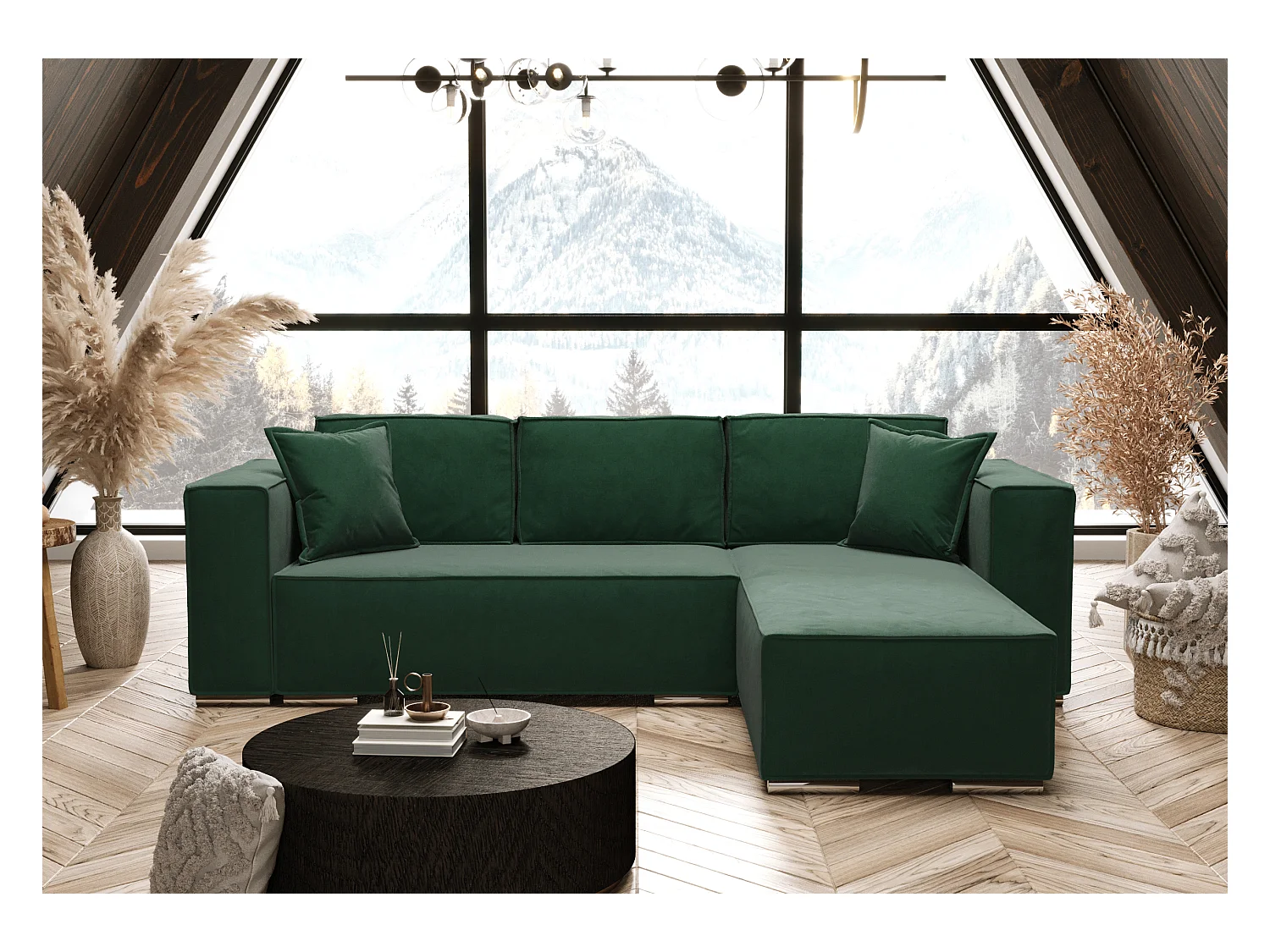 AX LIVING Canapé d'angle convertible vert, Vinoria, en L, 255 cm D