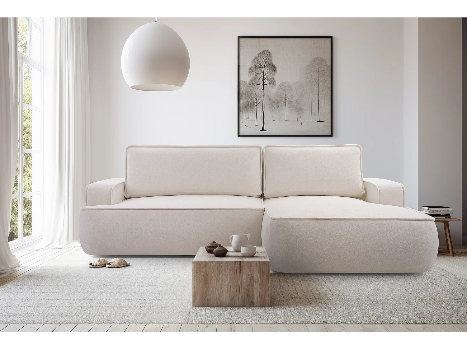 AX LIVING Canapé en L avec fonction lit Ablia 267 cm crème D