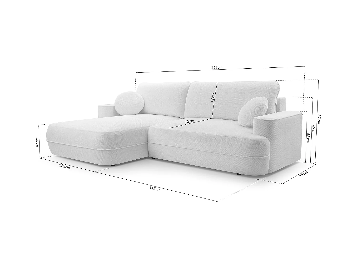 AX LIVING Beige hoekbank met slaapfunctie Peoni 267cm met bedlade R