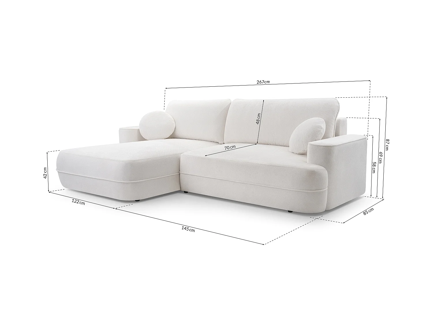 AX LIVING Beige hoekbank met slaapfunctie Peoni 267cm met bedlade R