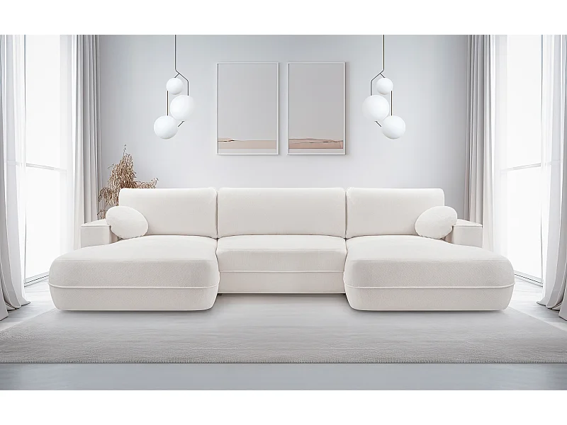 AX LIVING Sofa U Form mit Schlaffunktion Peoni 364 cm stilvolles Weiß