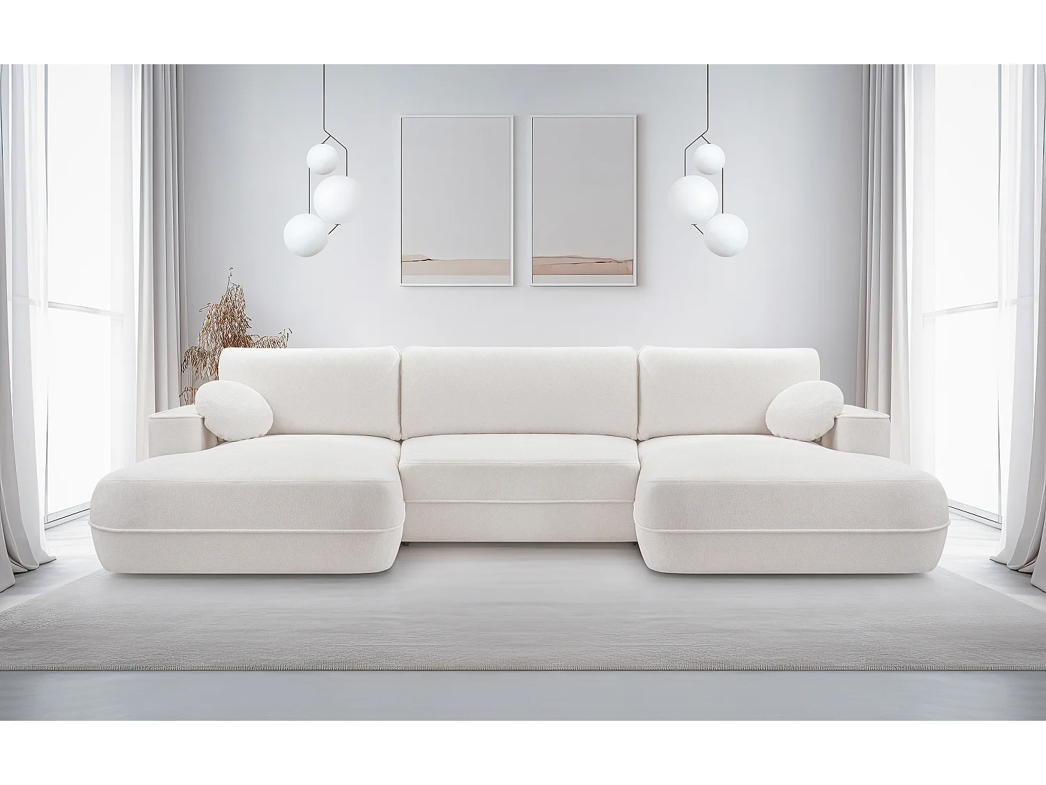 AX LIVING Sofa U Form mit Schlaffunktion Peoni 364 cm stilvolles Weiß